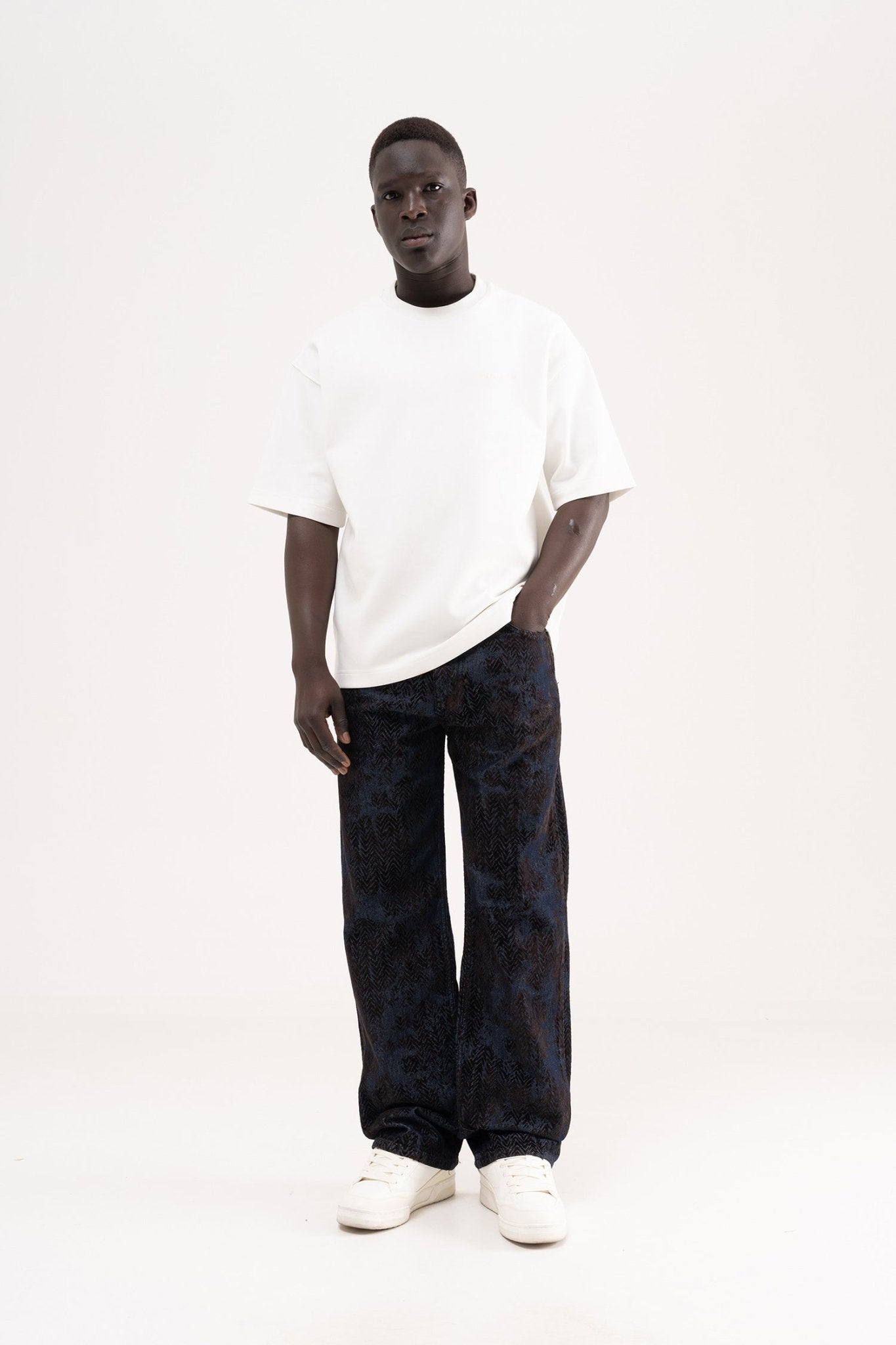 Erkek Flocket Printed Oversize Jean Pantolon Kahverengi