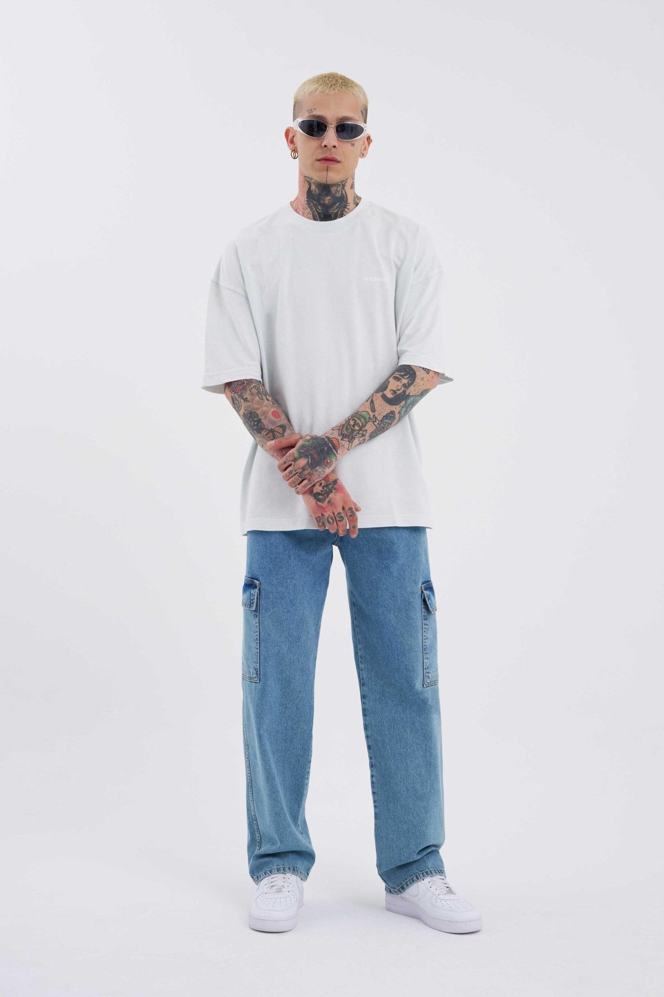 Erkek Yıkamalı Kargo Cepli Baggy Fit Jean Pantolon Mavi