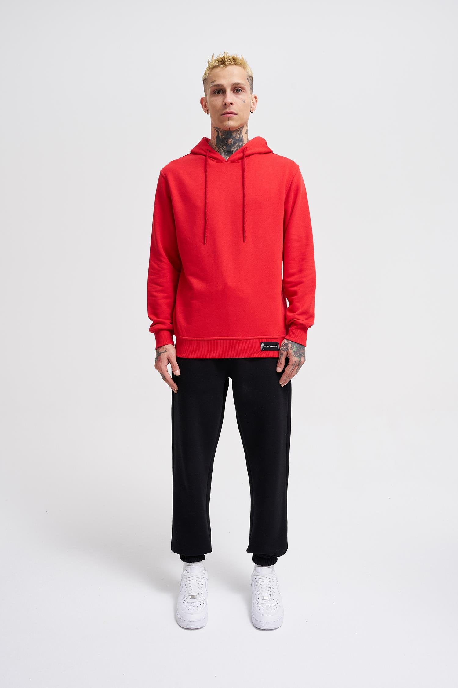 Erkek Regular Şardonsuz Kapüşonlu Sweatshirt Kırmızı