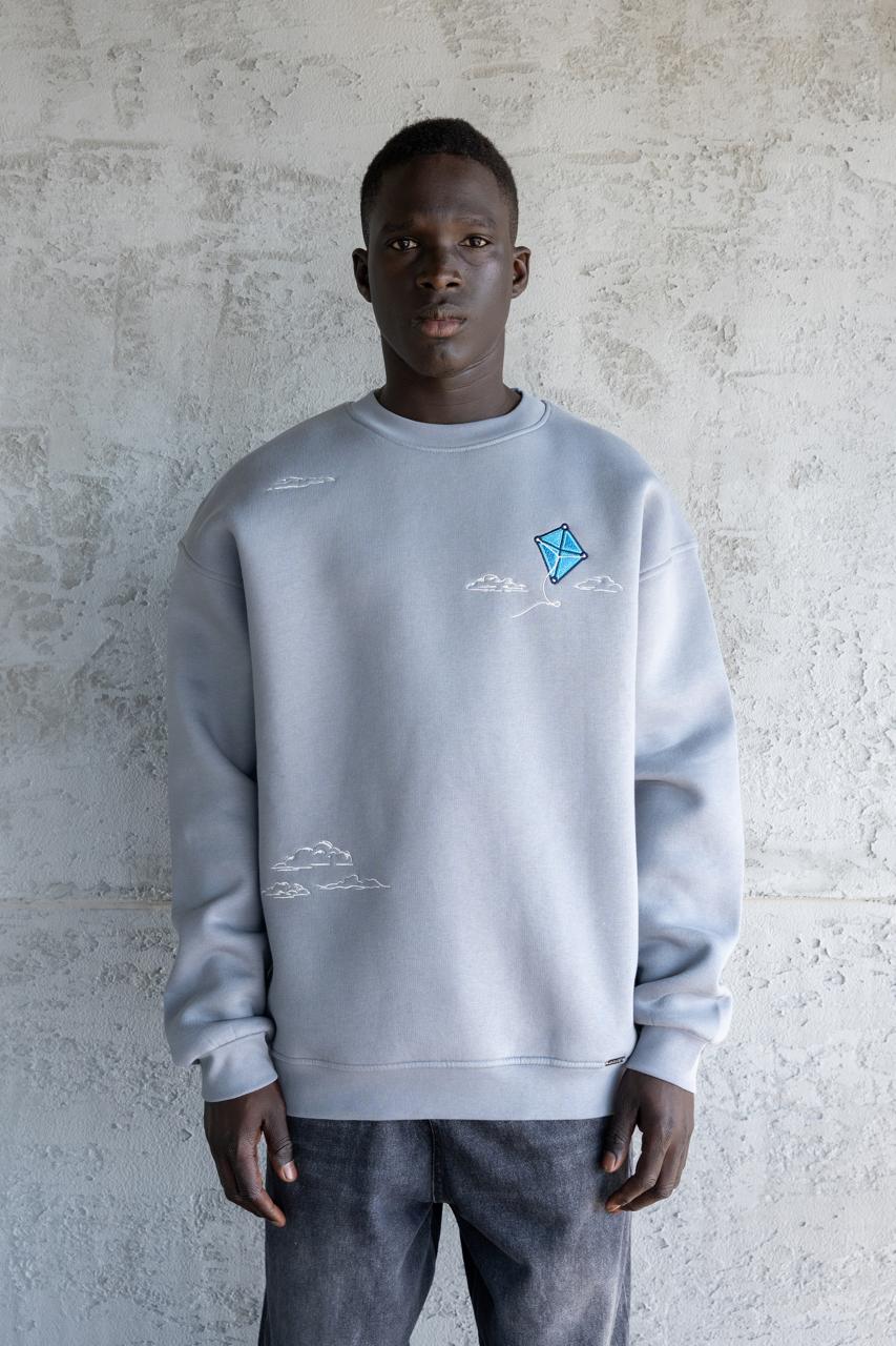 Erkek Kite Embroidered Sweatshirt Mavi - Duman
