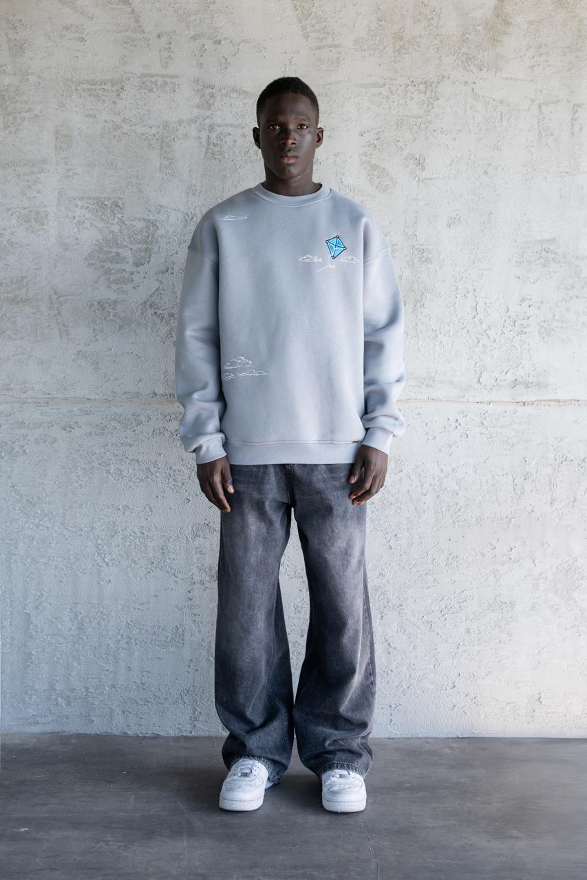 Erkek Kite Embroidered Sweatshirt Mavi - Duman