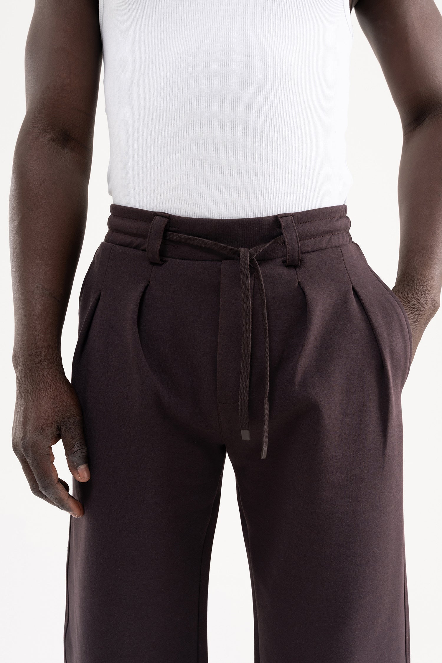 Erkek Çift Pilise Double Face Baggy Pantolon Koyu Kahverengi-3