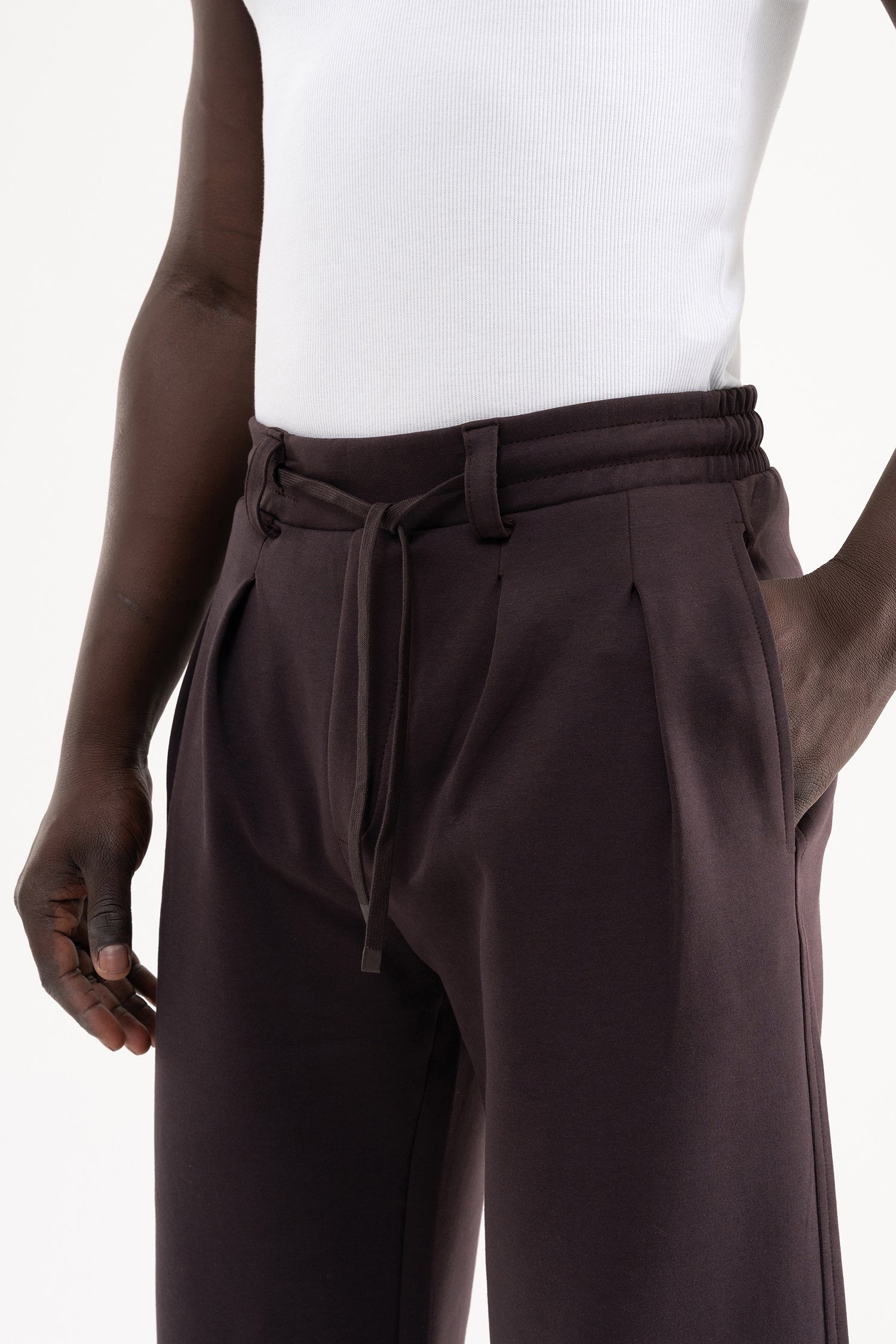 Erkek Çift Pilise Double Face Baggy Pantolon Koyu Kahverengi-4