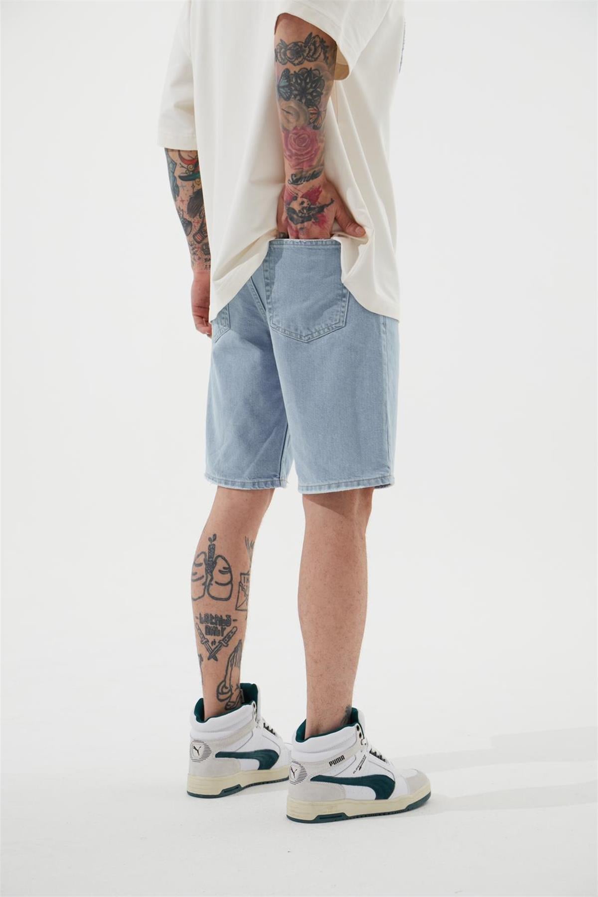 Erkek Loose Fith Denim Bermuda Şort Açık Mavi