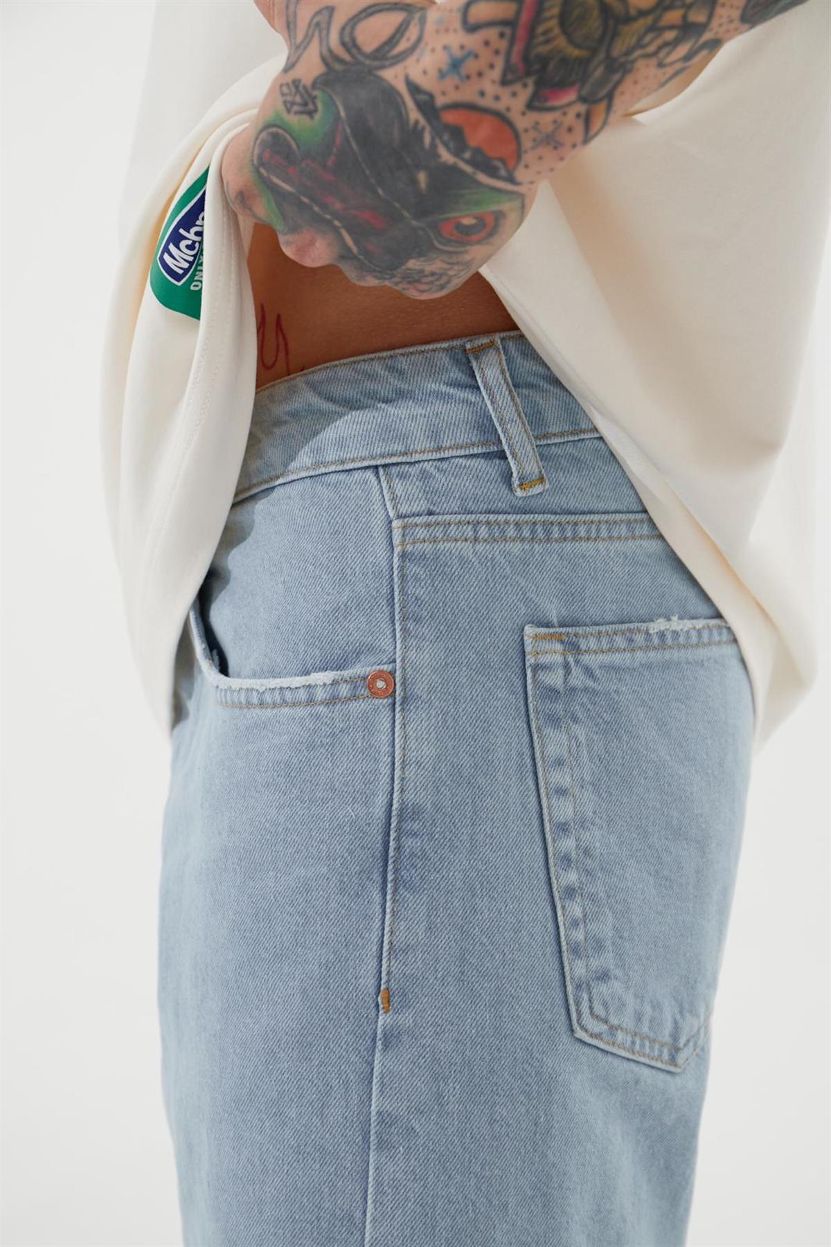 Erkek Loose Fith Denim Bermuda Şort Açık Mavi