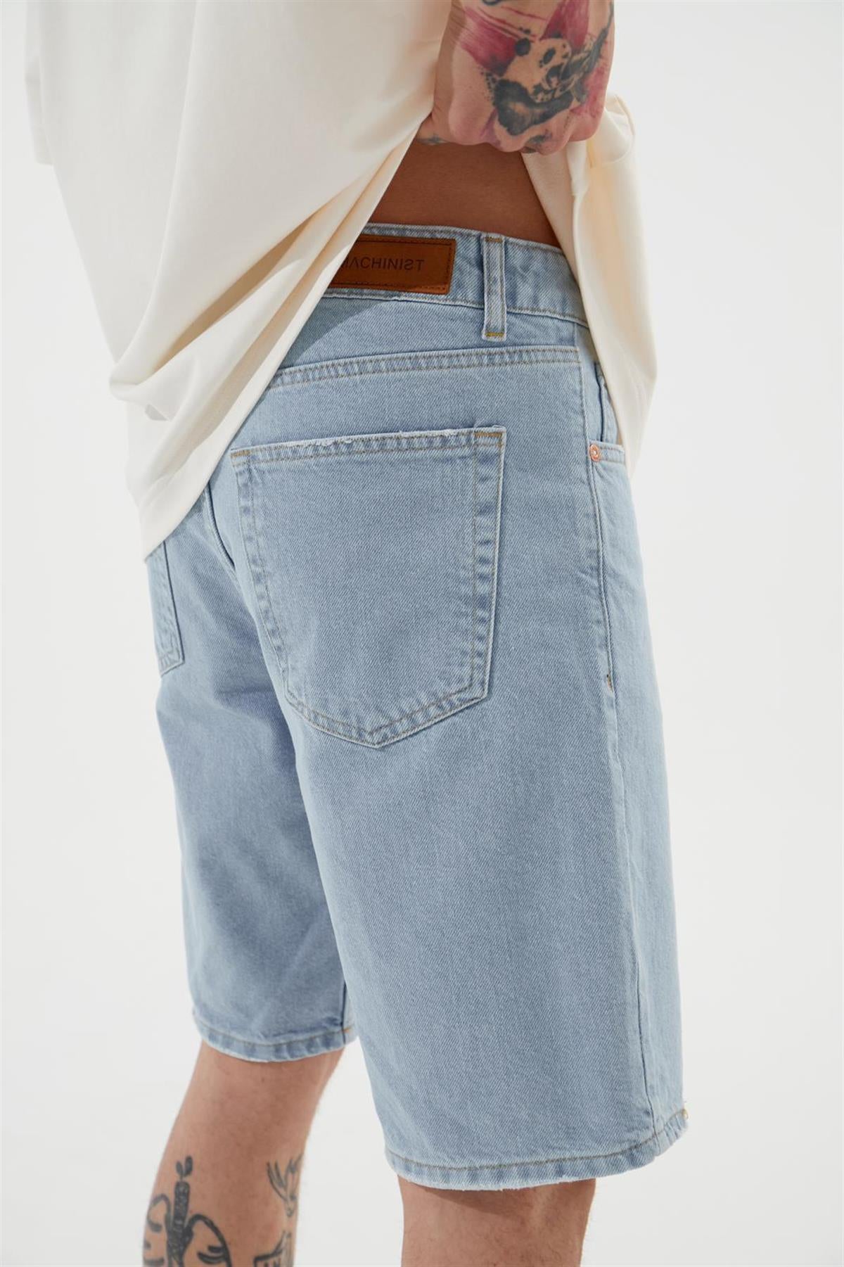 Erkek Loose Fith Denim Bermuda Şort Açık Mavi