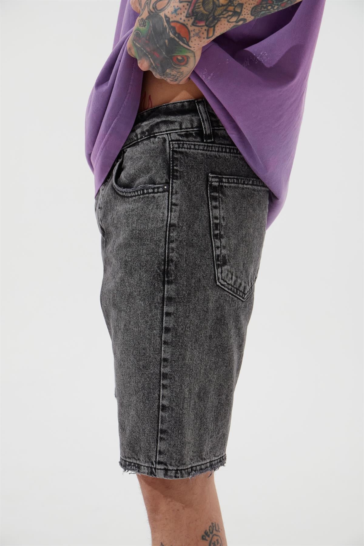 Erkek Loose Fith Denim Bermuda Şort Antrasit
