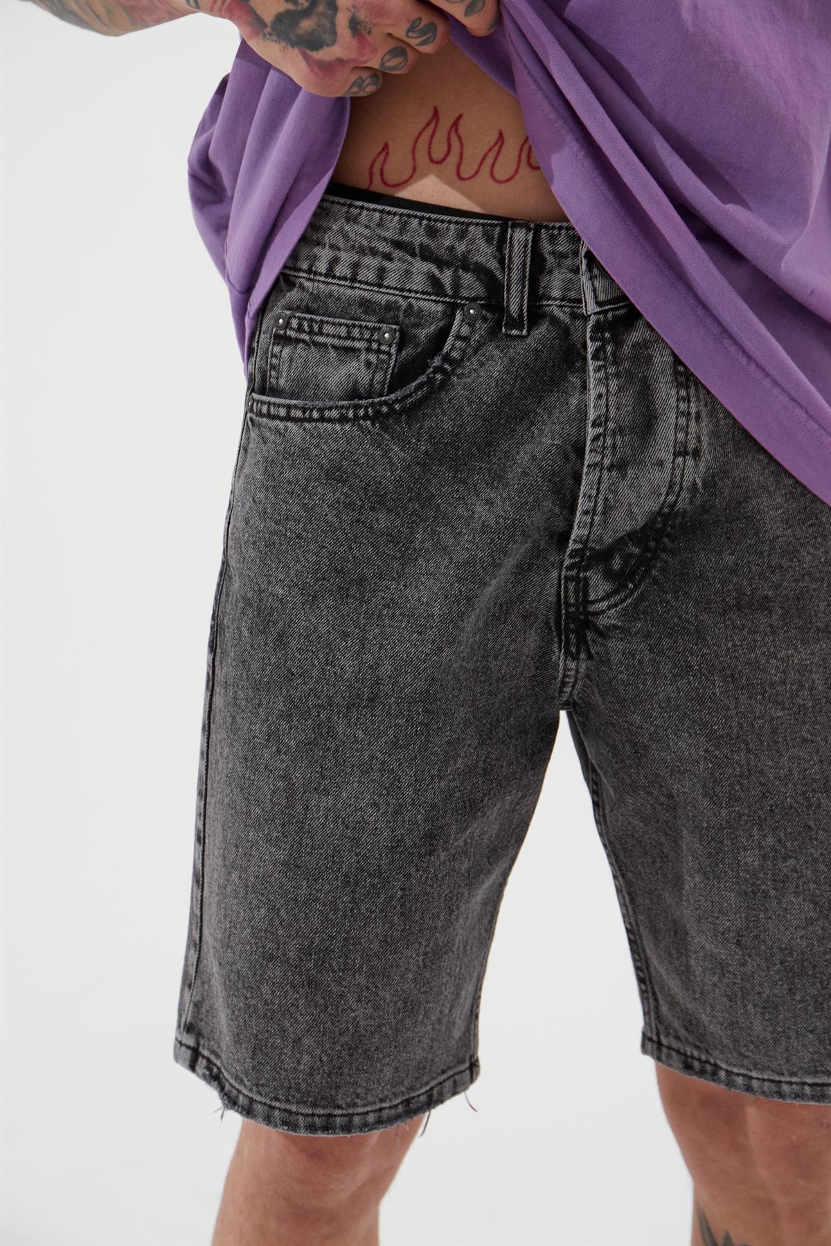 Erkek Loose Fith Denim Bermuda Şort Antrasit