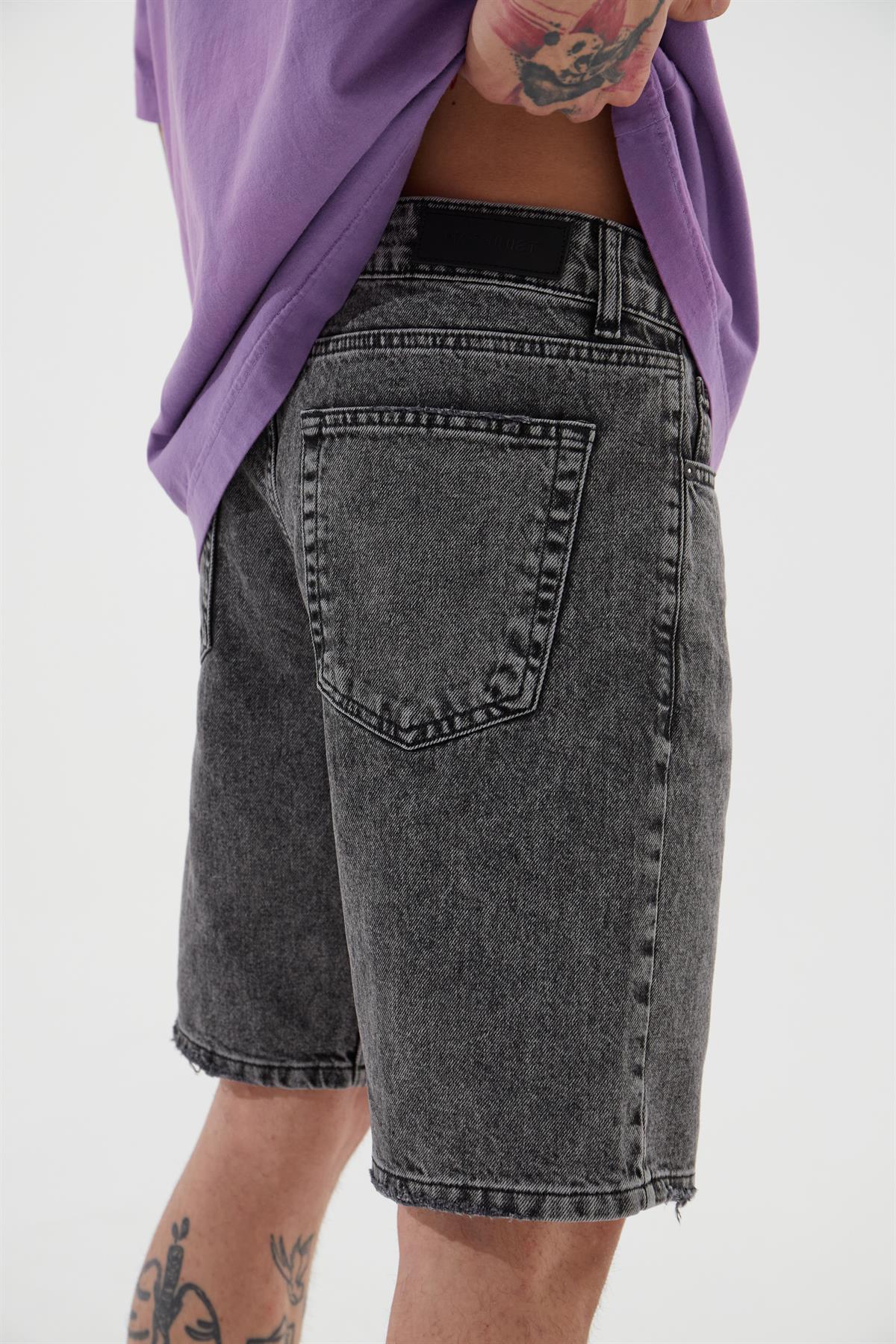 Erkek Loose Fith Denim Bermuda Şort Antrasit