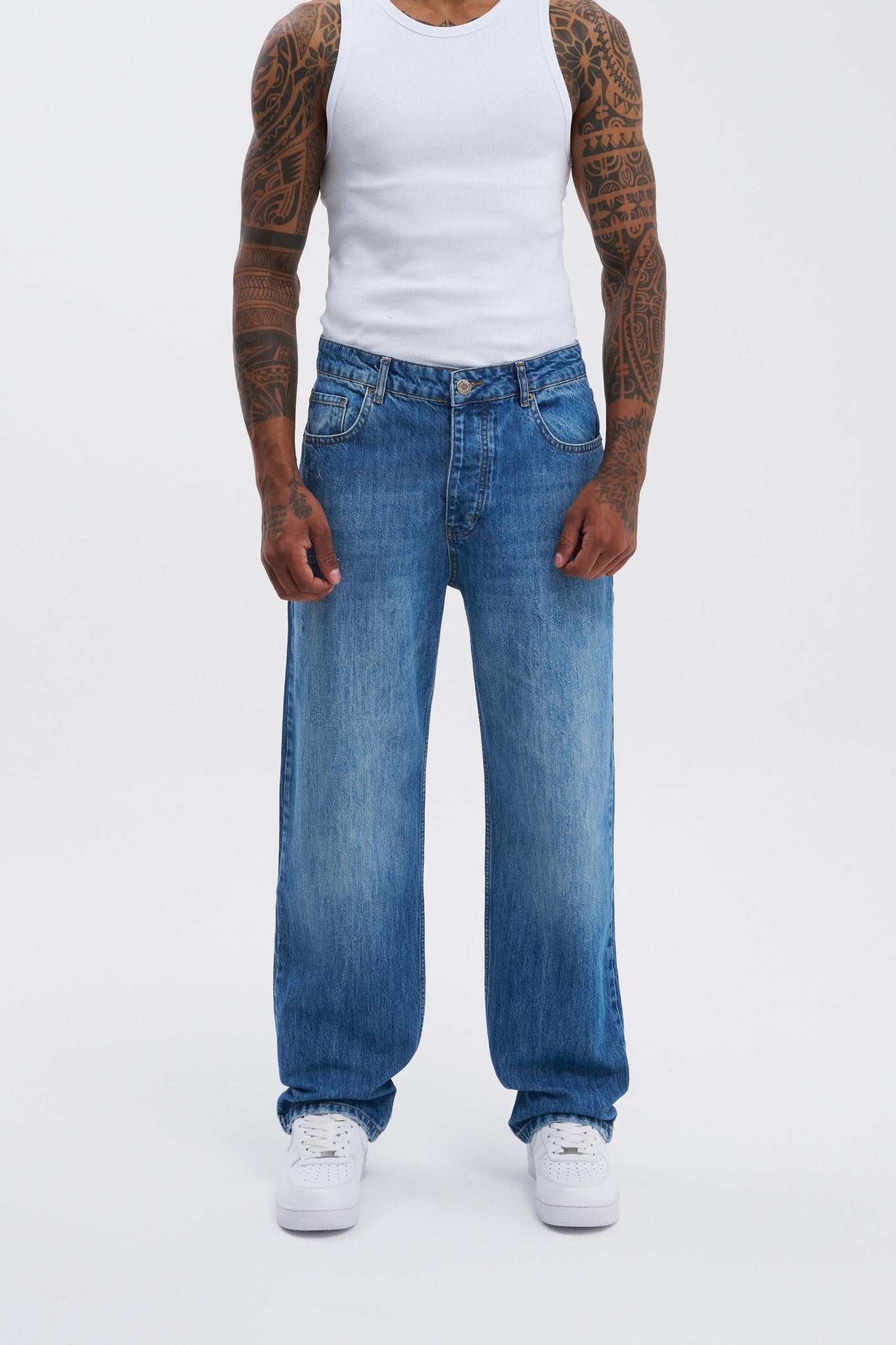 Erkek Machinist Loose Fit Jean Pantolon Mavi