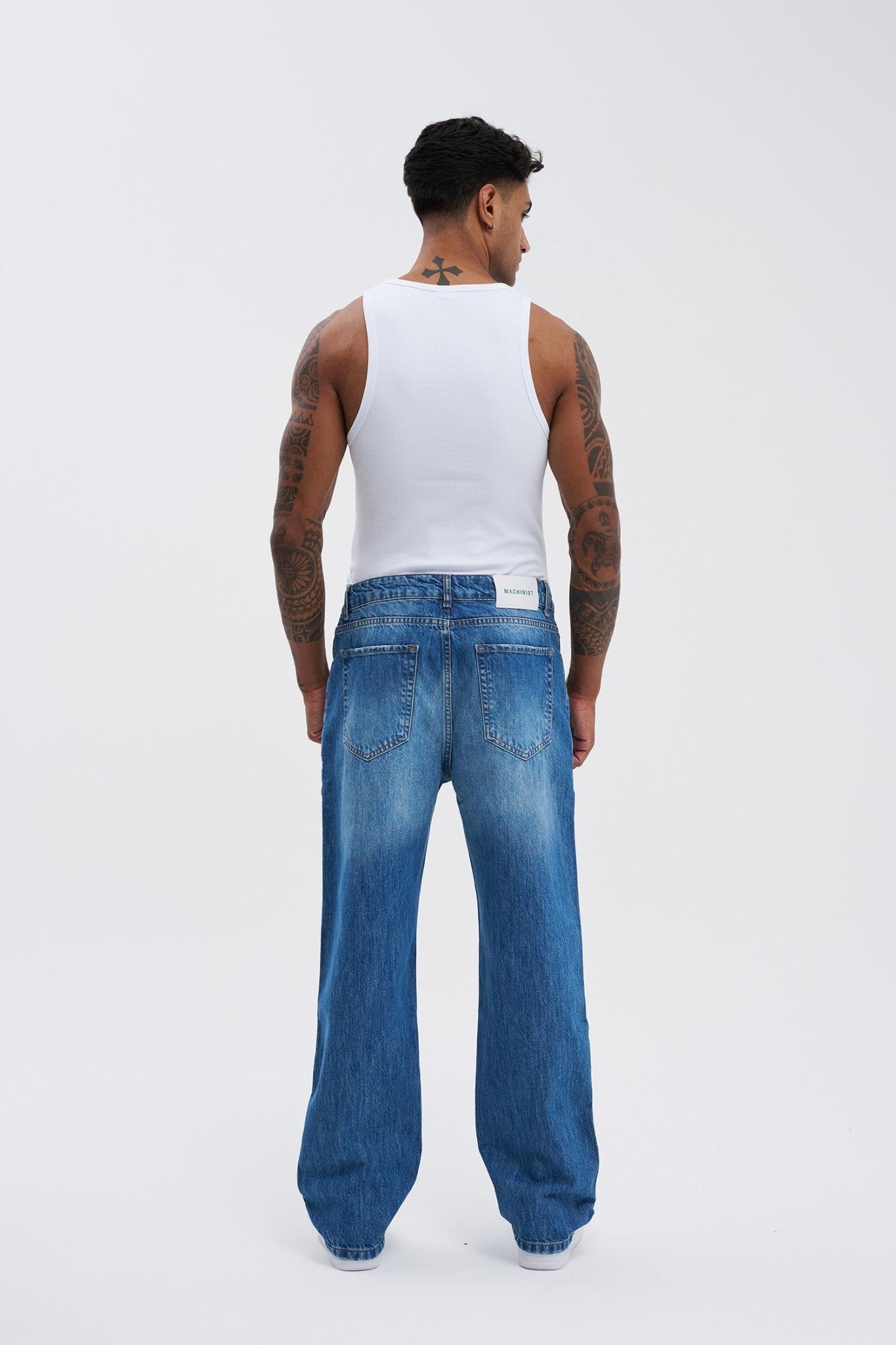 Erkek Machinist Loose Fit Jean Pantolon Mavi