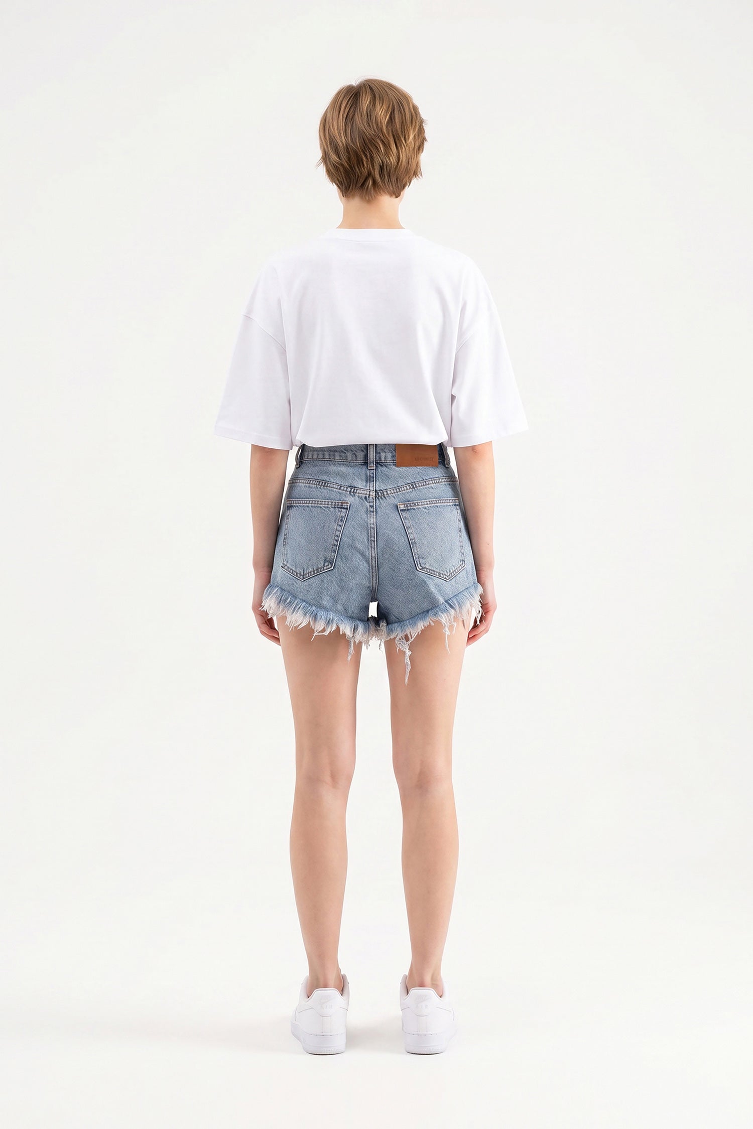 Kadın Distressed Jean Şort Mavi-6