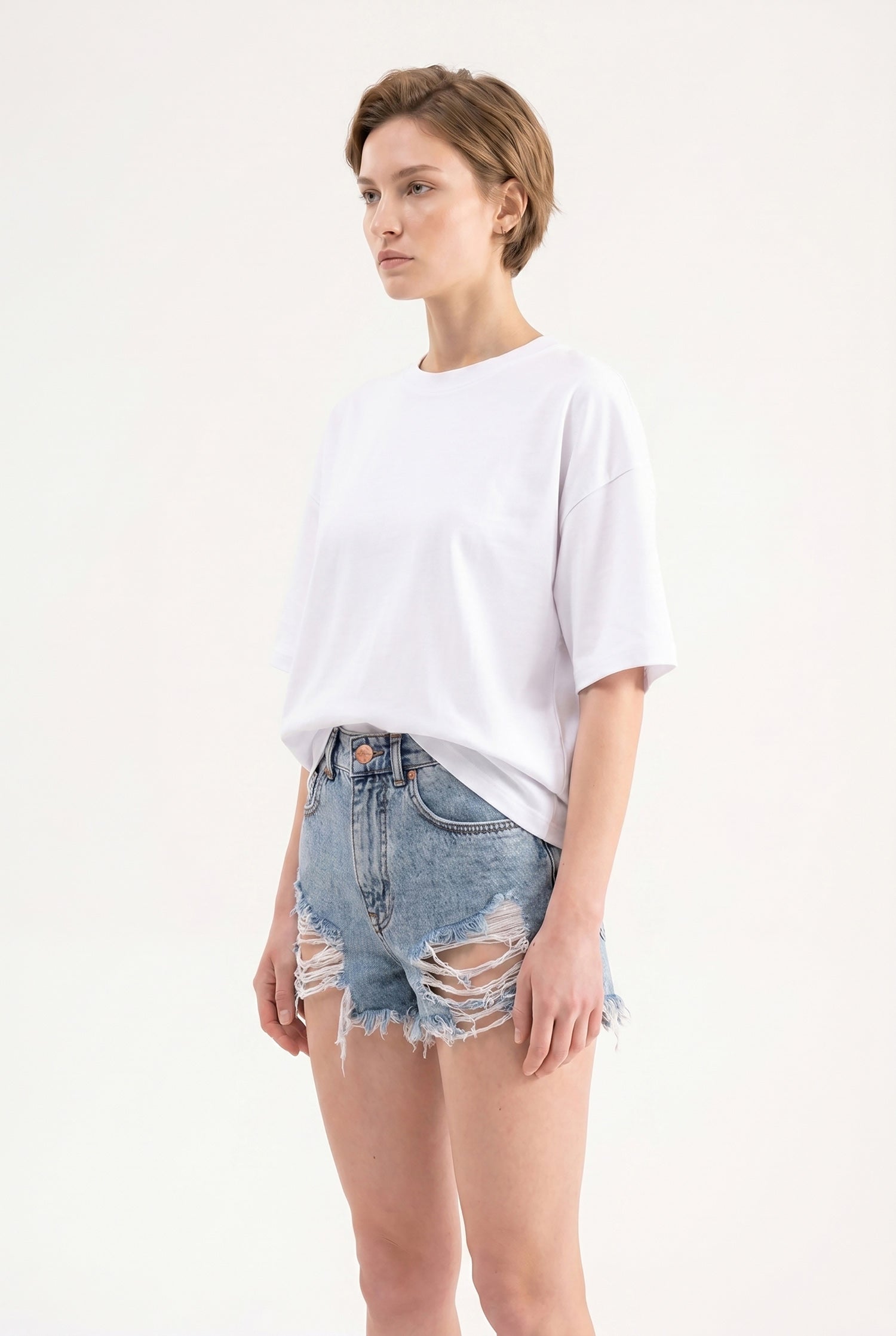 Kadın Distressed Jean Şort Mavi
