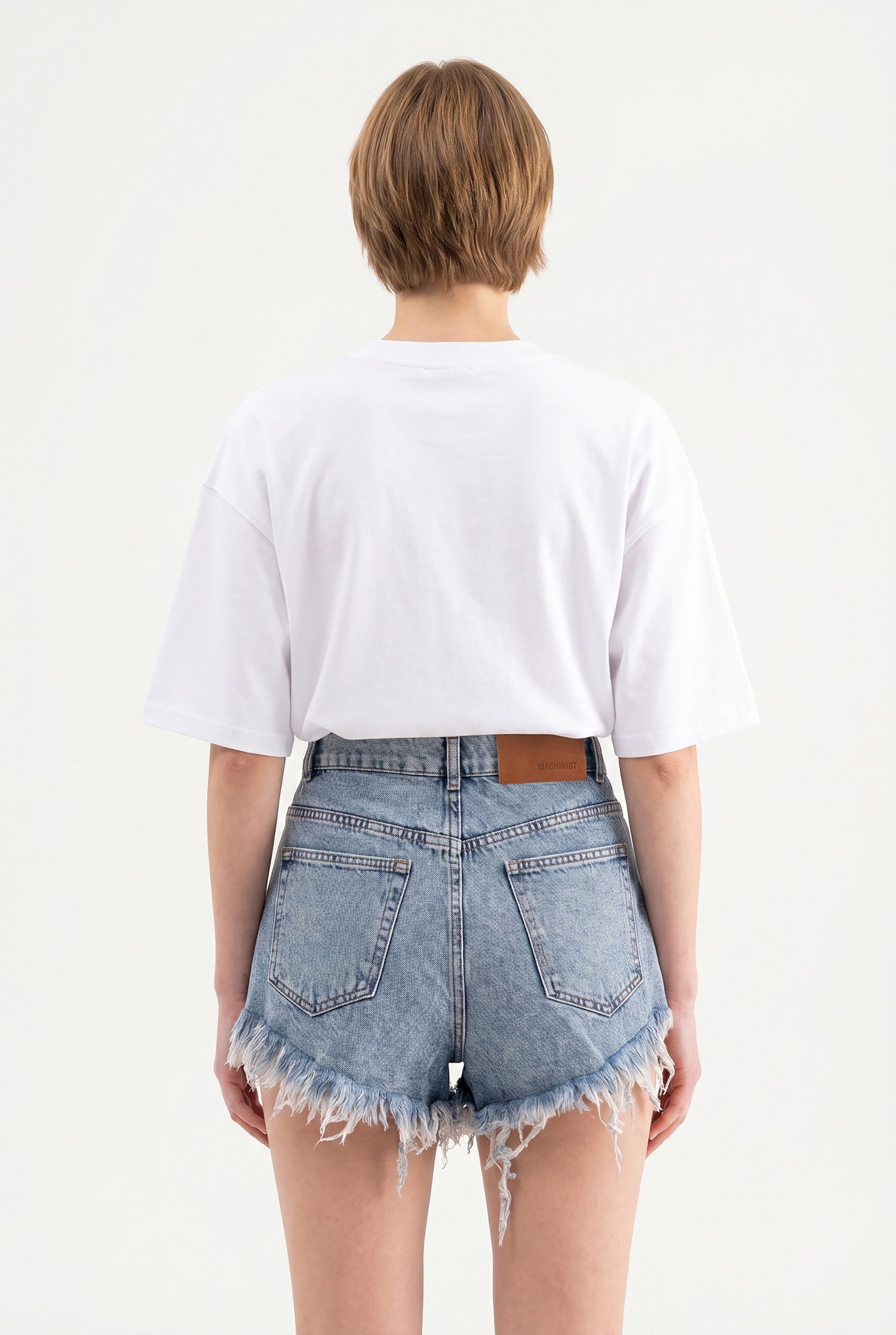 Kadın Distressed Jean Şort Mavi-4