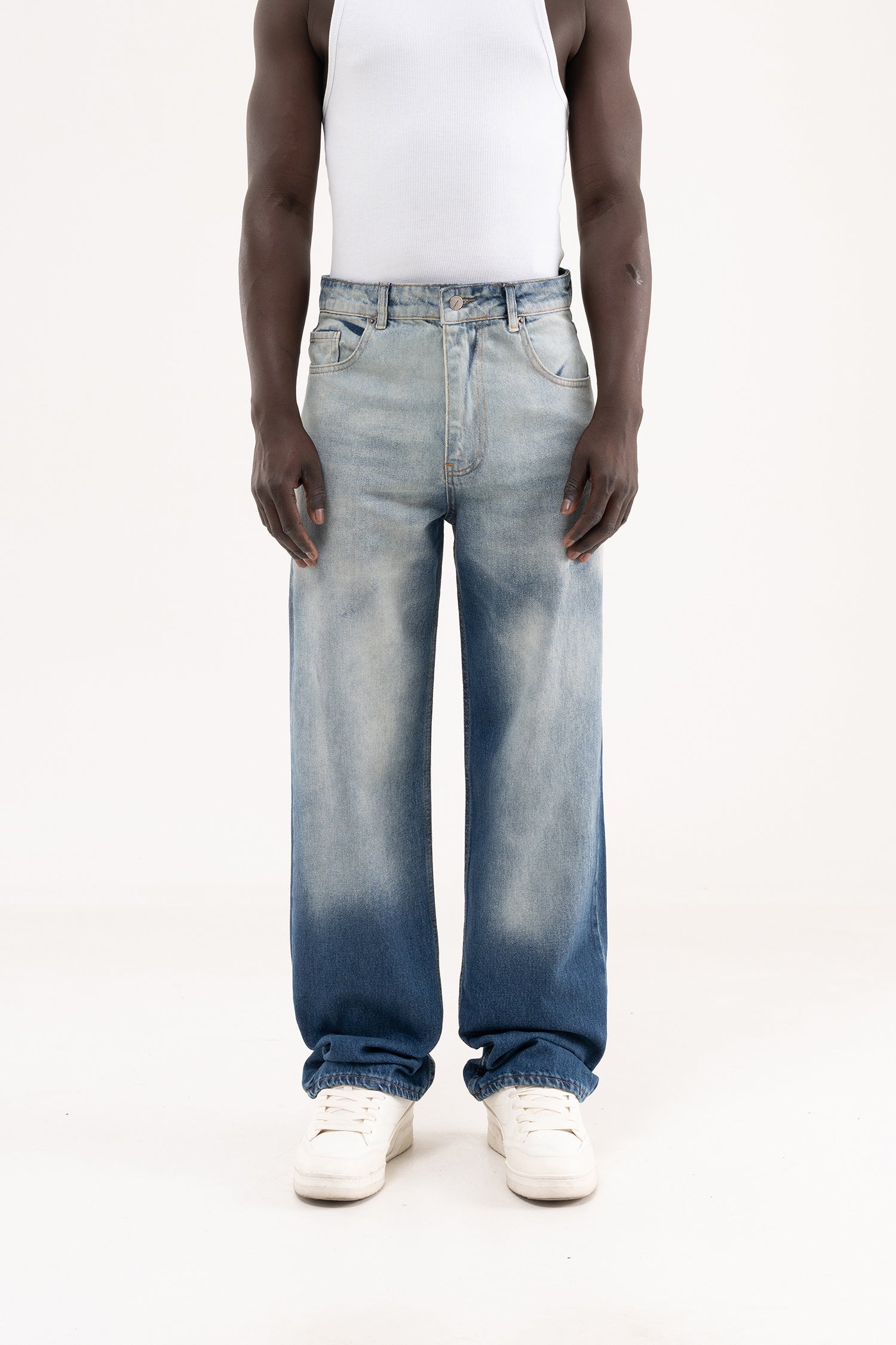 Erkek Degrade Effected Baggy Jean Pantolon Mavi