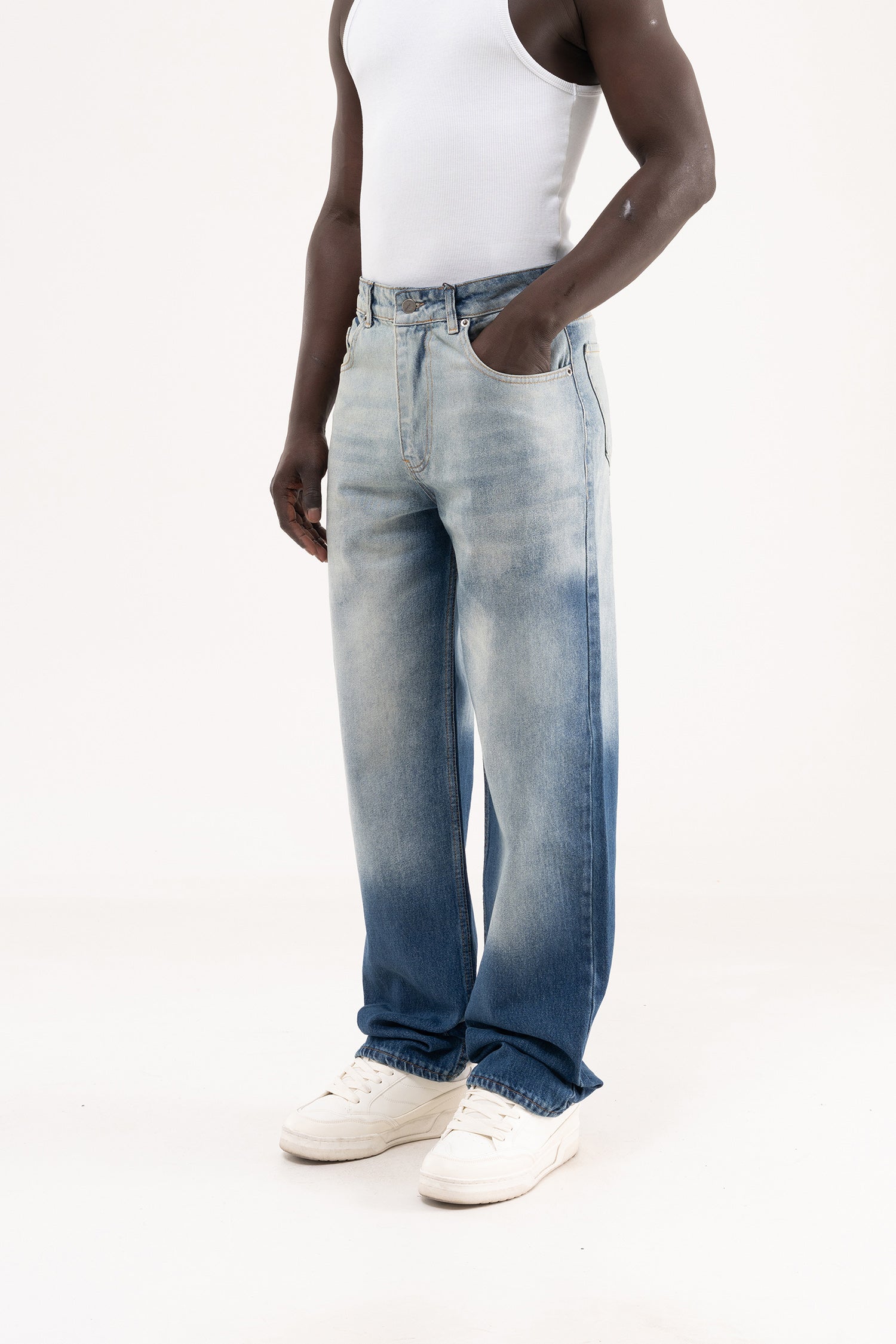 Erkek Degrade Effected Baggy Jean Pantolon Mavi