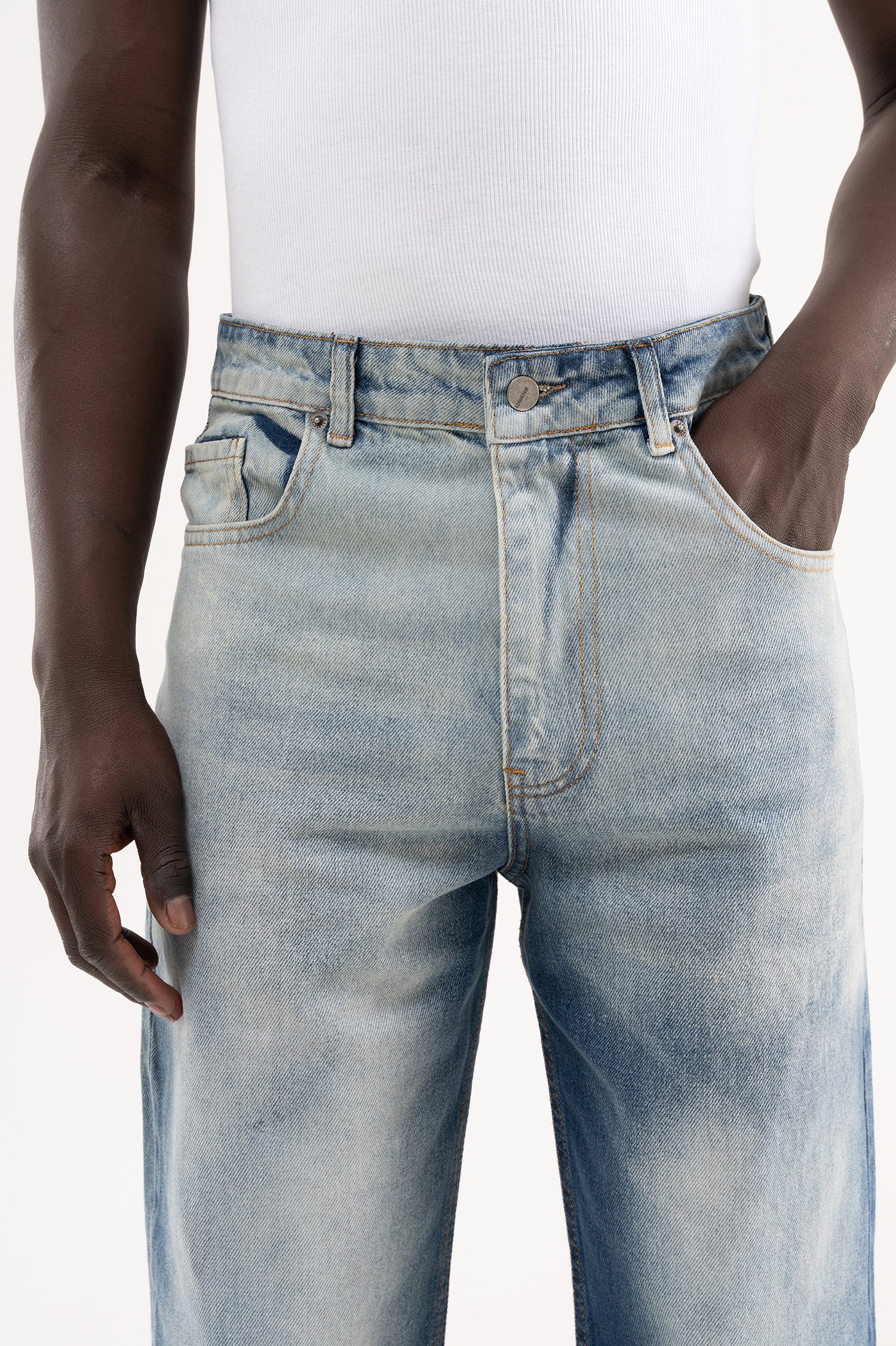Erkek Degrade Effected Baggy Jean Pantolon Mavi-3