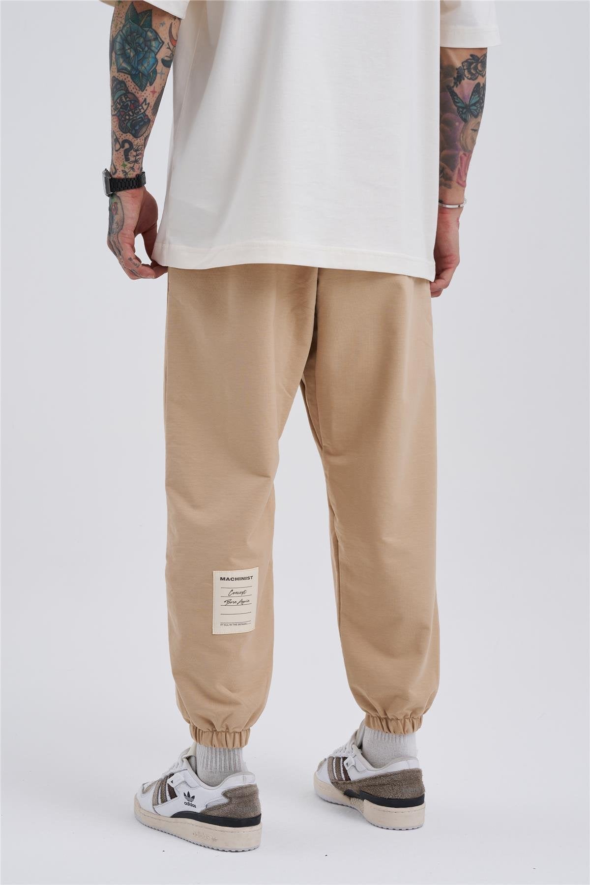 Oversize Basic Bel Paça Lastikli 3 Cepli Jogger Eşofman Altı Bej