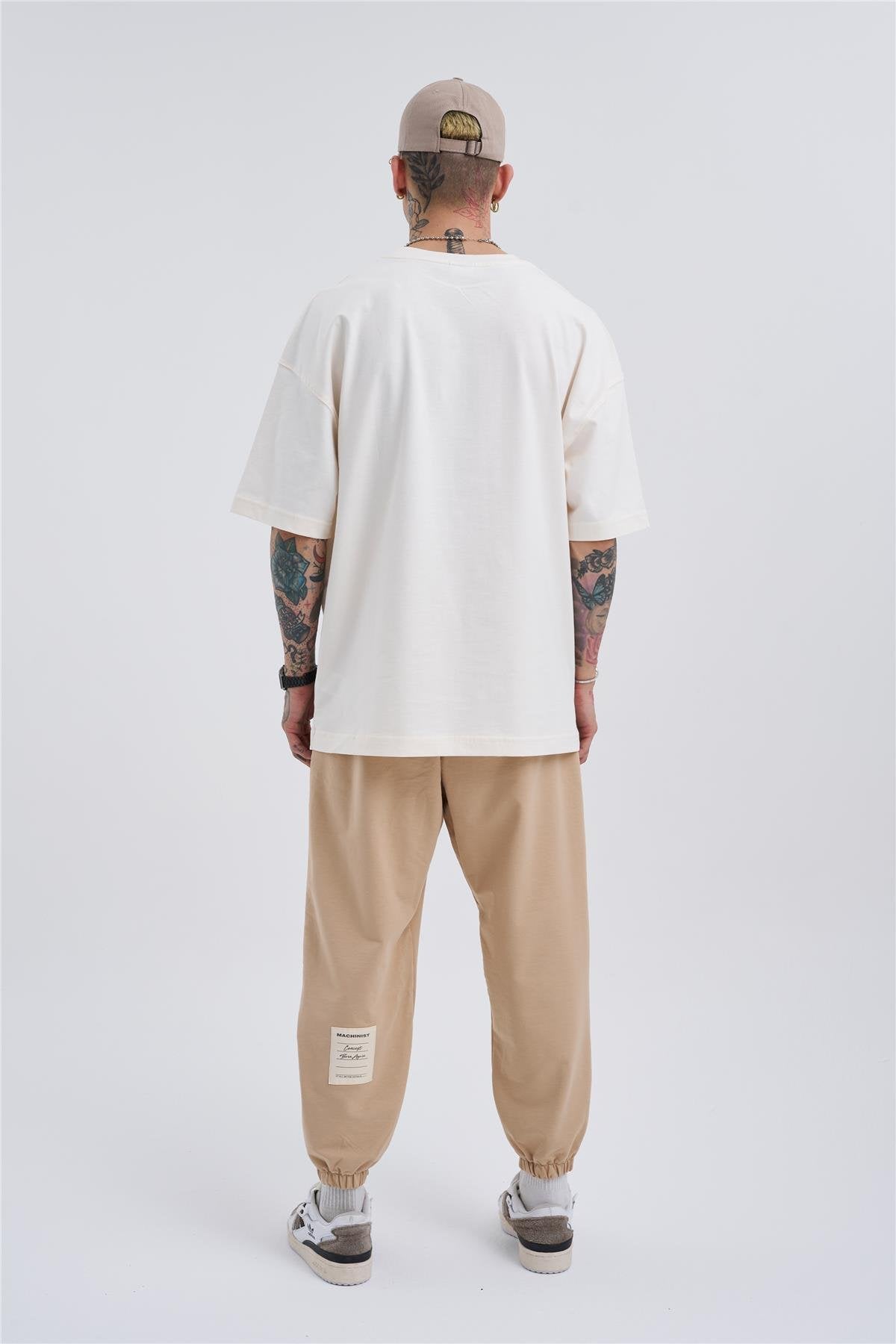 Oversize Basic Bel Paça Lastikli 3 Cepli Jogger Eşofman Altı Bej