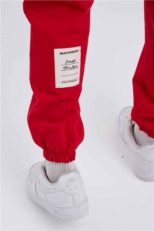 Oversize Basic Bel Paça Lastikli 3 Cepli Jogger Eşofman Altı Kırmızı
