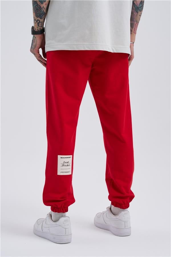 Oversize Basic Bel Paça Lastikli 3 Cepli Jogger Eşofman Altı Kırmızı