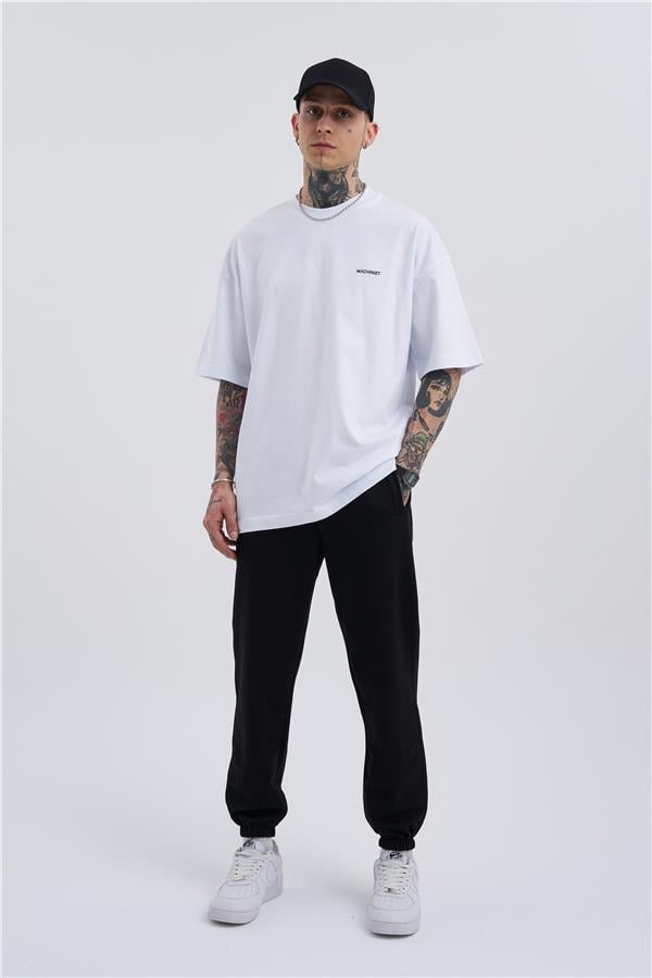 Oversize Basic Bel Paça Lastikli 3 Cepli Jogger Eşofman Altı Siyah