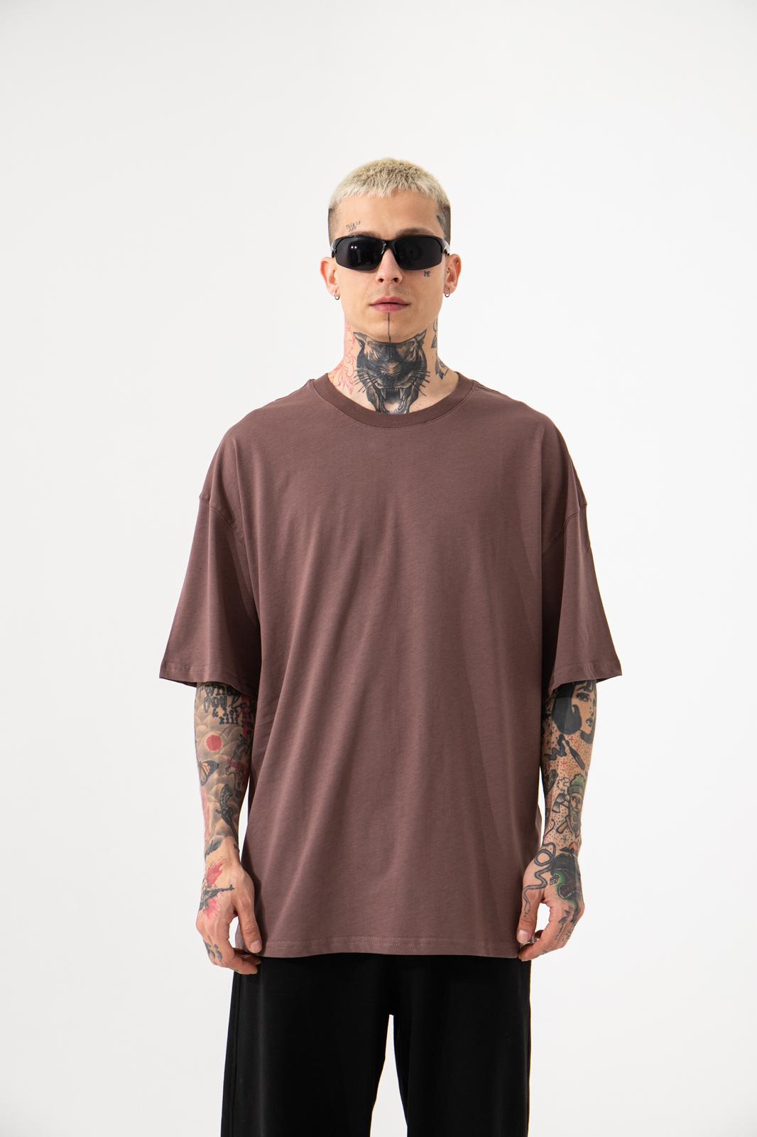 Oversize Basic Old School Tişört Mürdüm