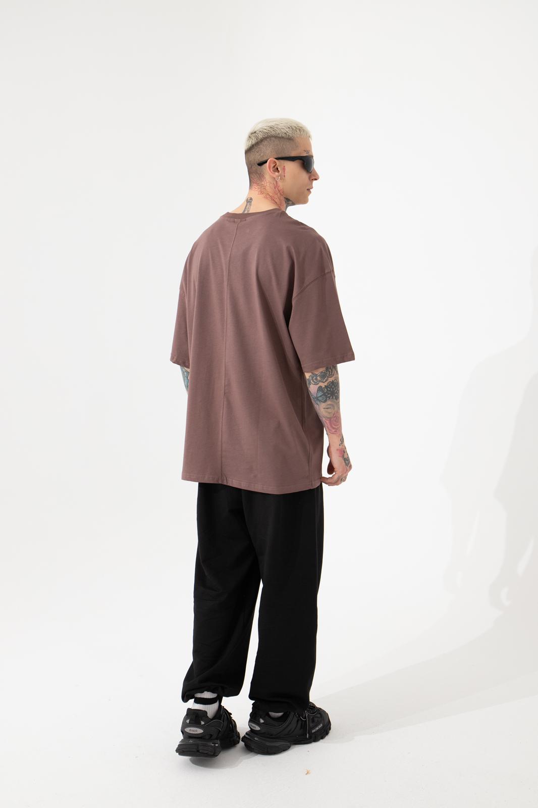 Oversize Basic Old School Tişört Mürdüm-4