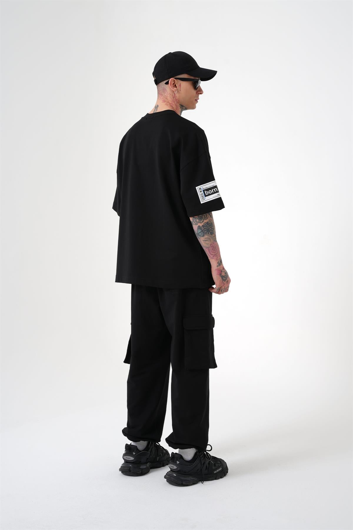 Oversize Born Again Eye Basklılı Tişört Siyah