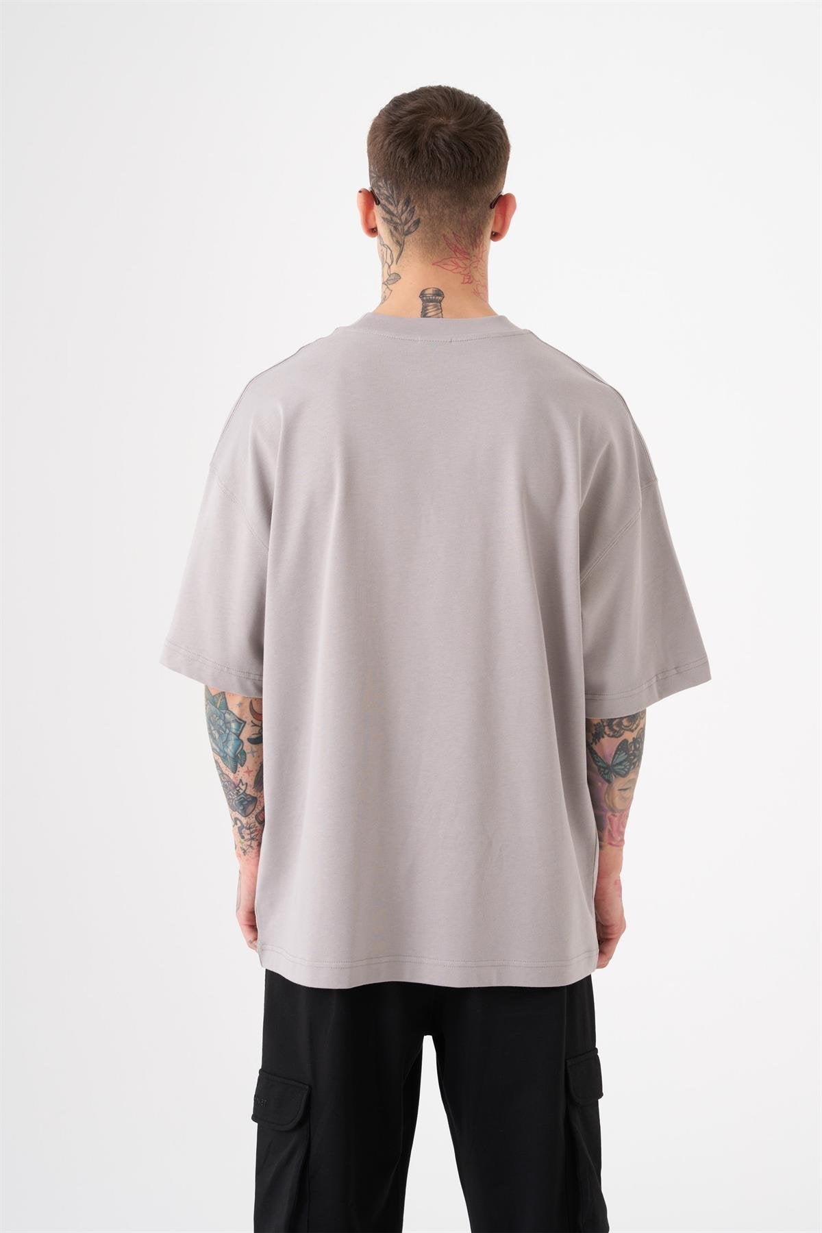 Oversize Free Spirit Baskılı Pamuklu Tişört Açık Gri