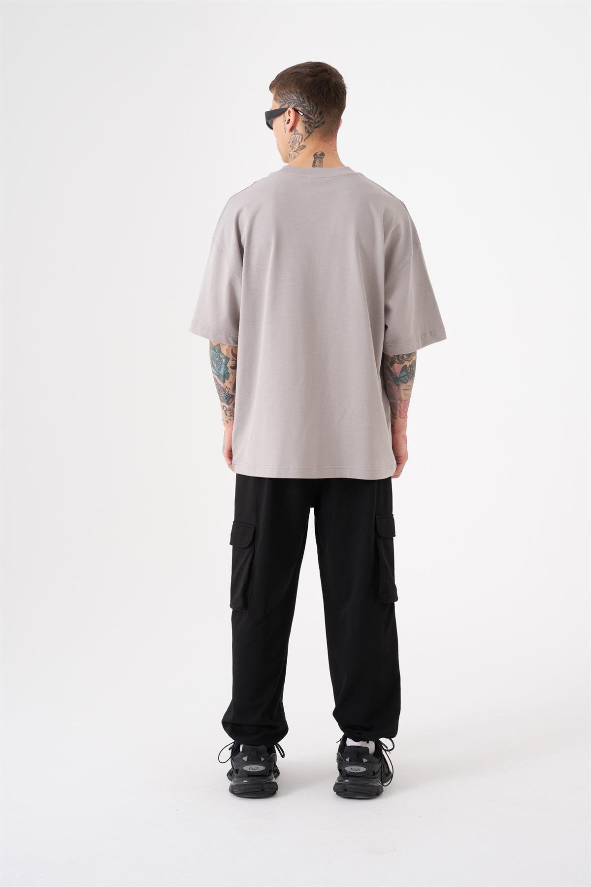 Oversize Free Spirit Baskılı Pamuklu Tişört Açık Gri