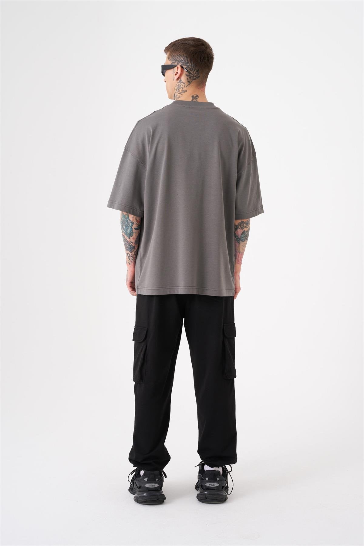 Oversize Free Spirit Baskılı Pamuklu Tişört Duman