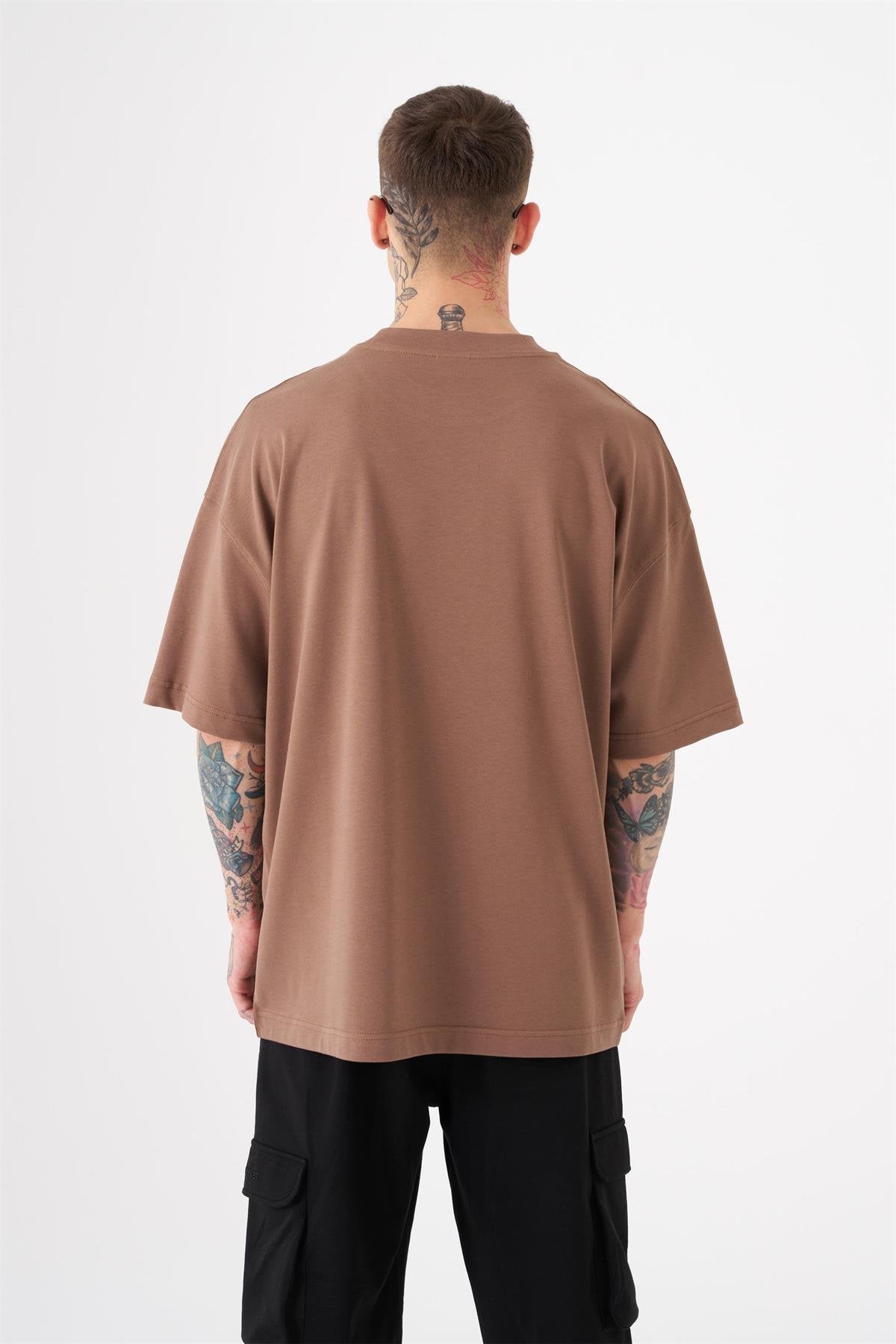 Oversize Free Spirit Baskılı Pamuklu Tişört Kahverengi