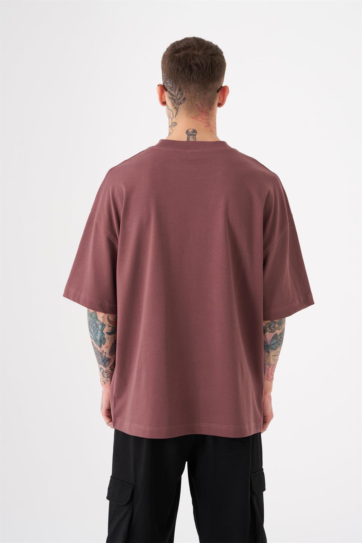 Oversize Free Spirit Baskılı Pamuklu Tişört Mürdüm