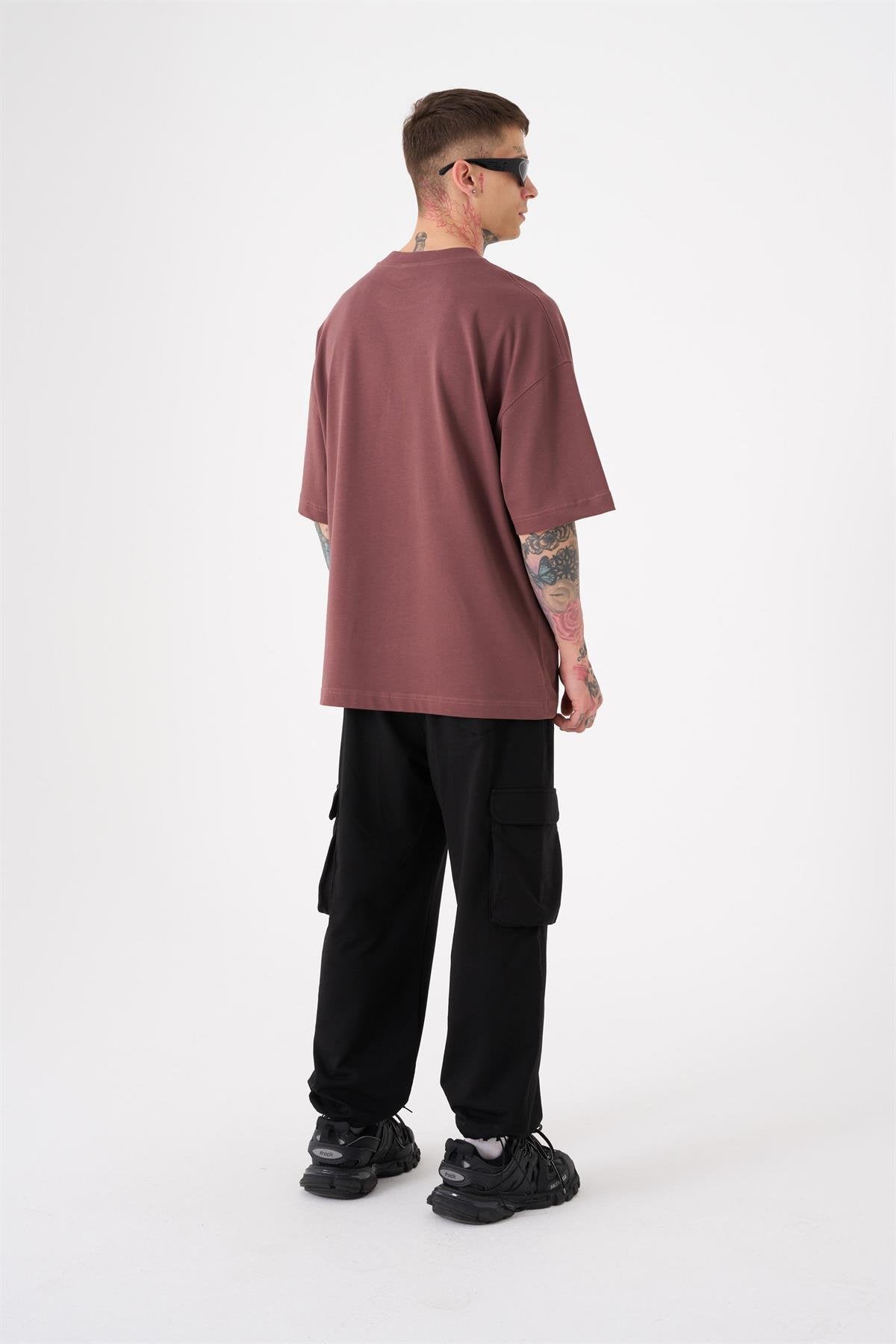 Oversize Free Spirit Baskılı Pamuklu Tişört Mürdüm