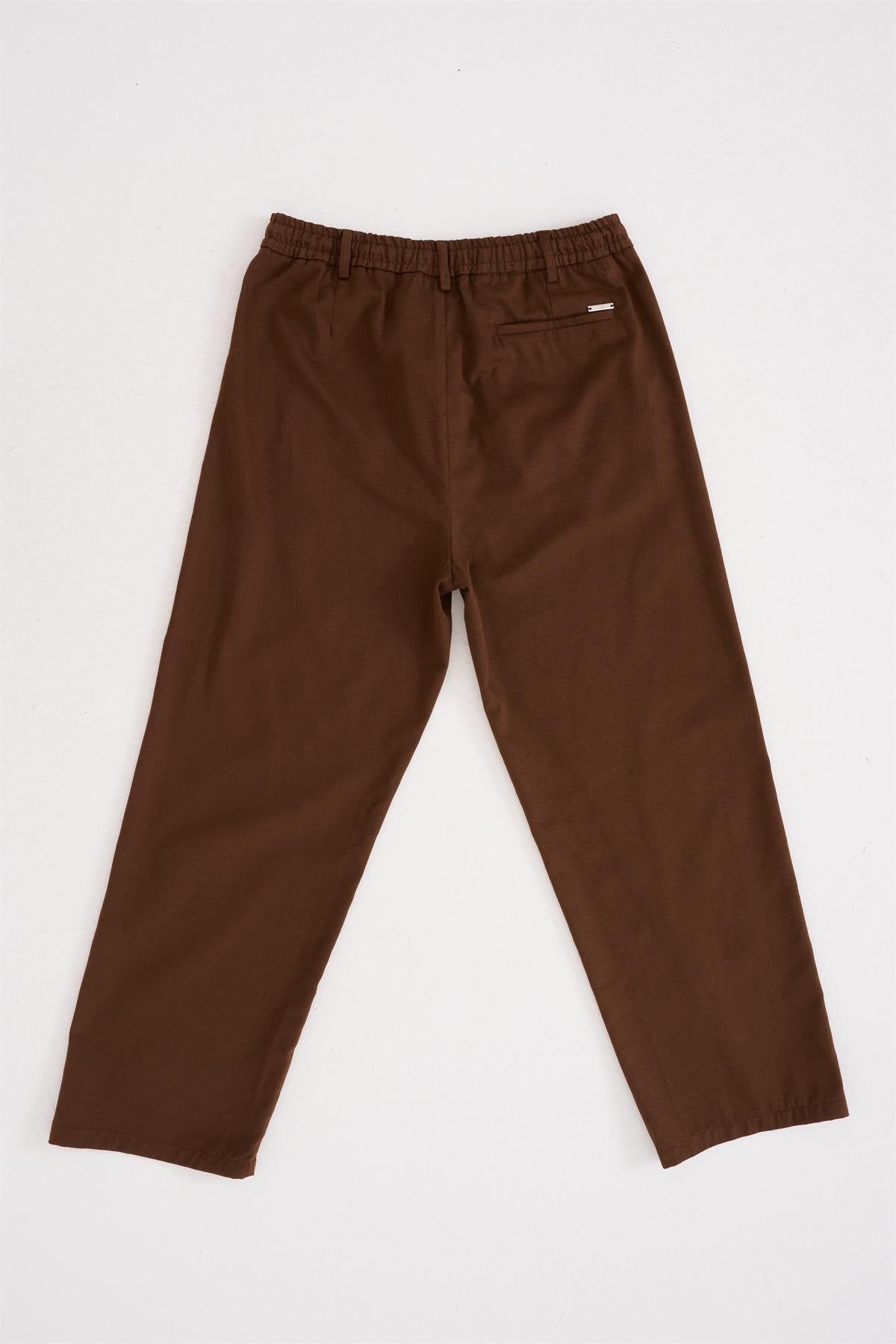 Oversize Gabardin Lastikli Pantolon Kahverengi