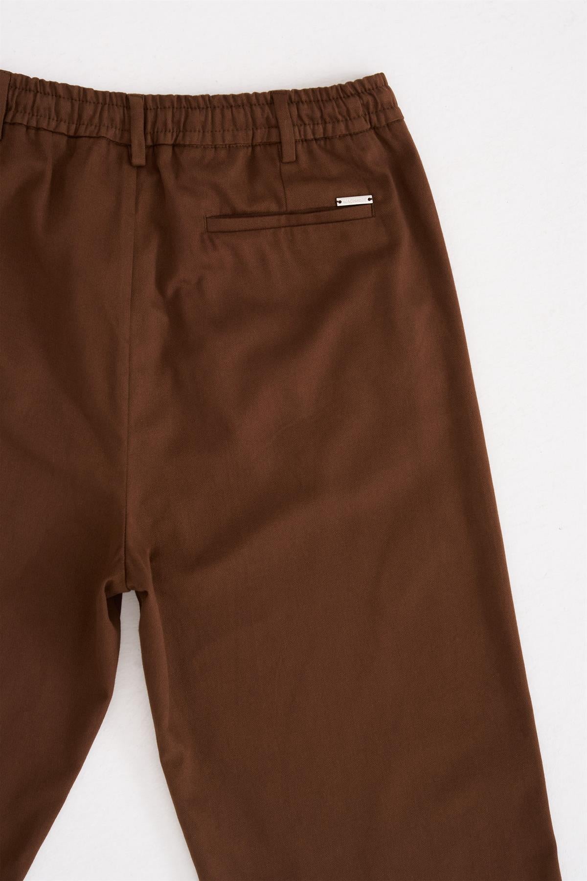 Oversize Gabardin Lastikli Pantolon Kahverengi