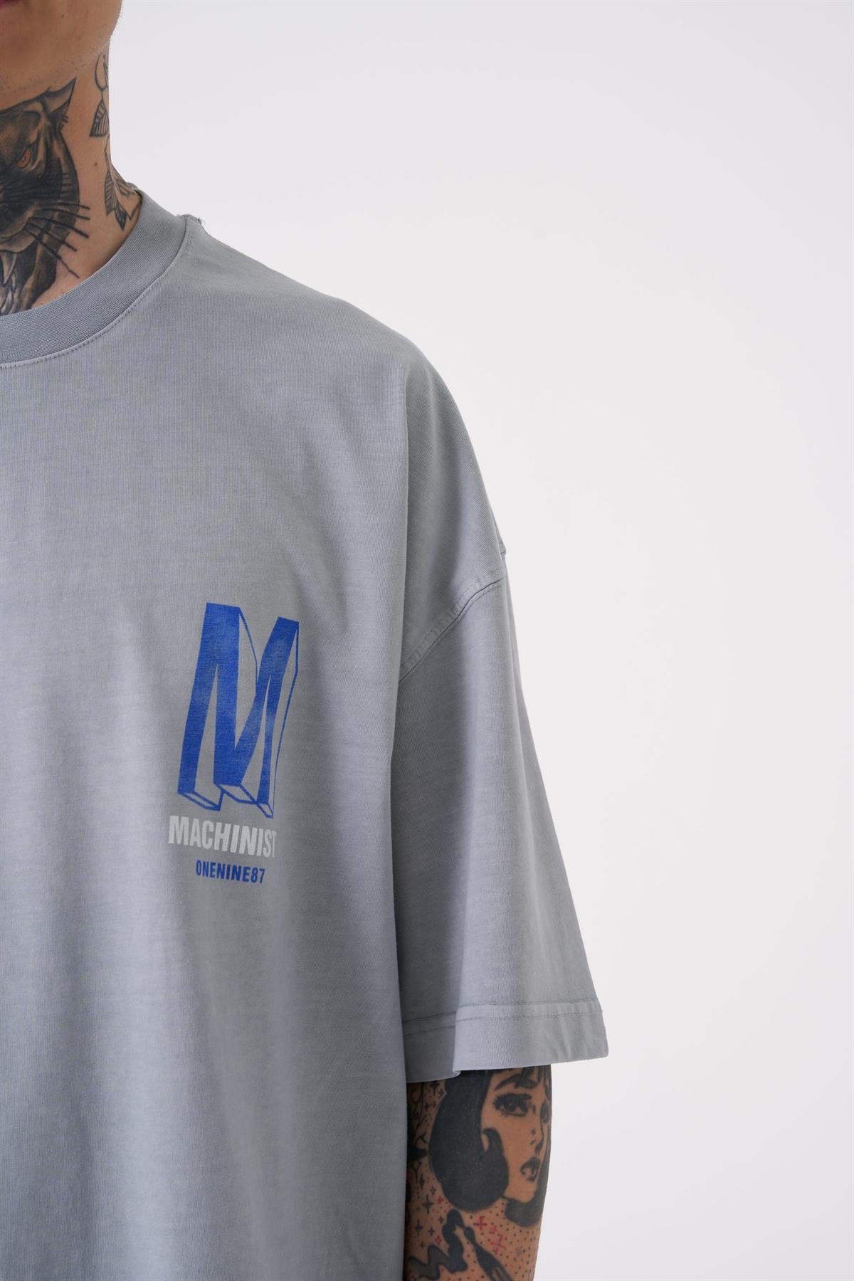 Erkek One Nıne87 Baskılı Yıkamalı Oversize Tişört Ghst - Mavi