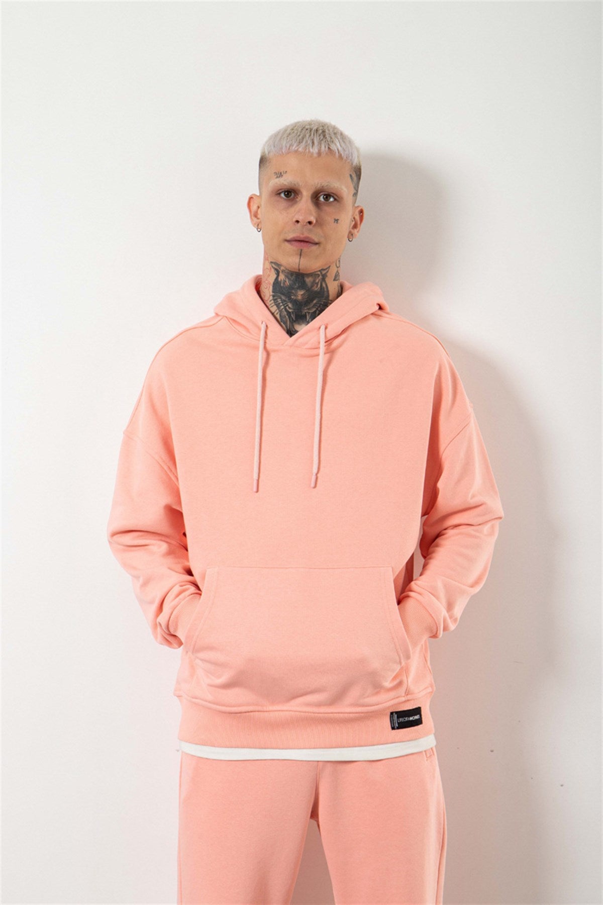 Oversize Şardonsuz Basic Sweatshirt Koyu Pudra