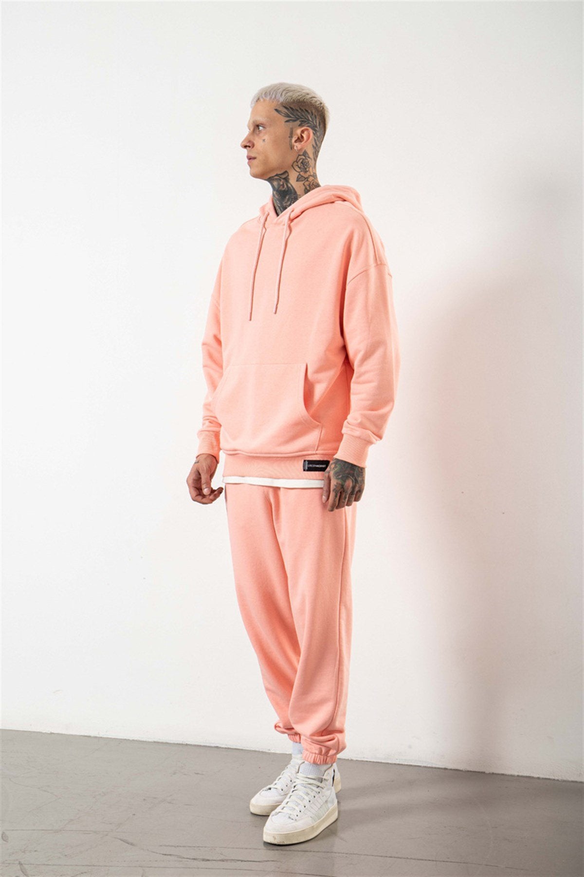 Oversize Şardonsuz Basic Sweatshirt Koyu Pudra