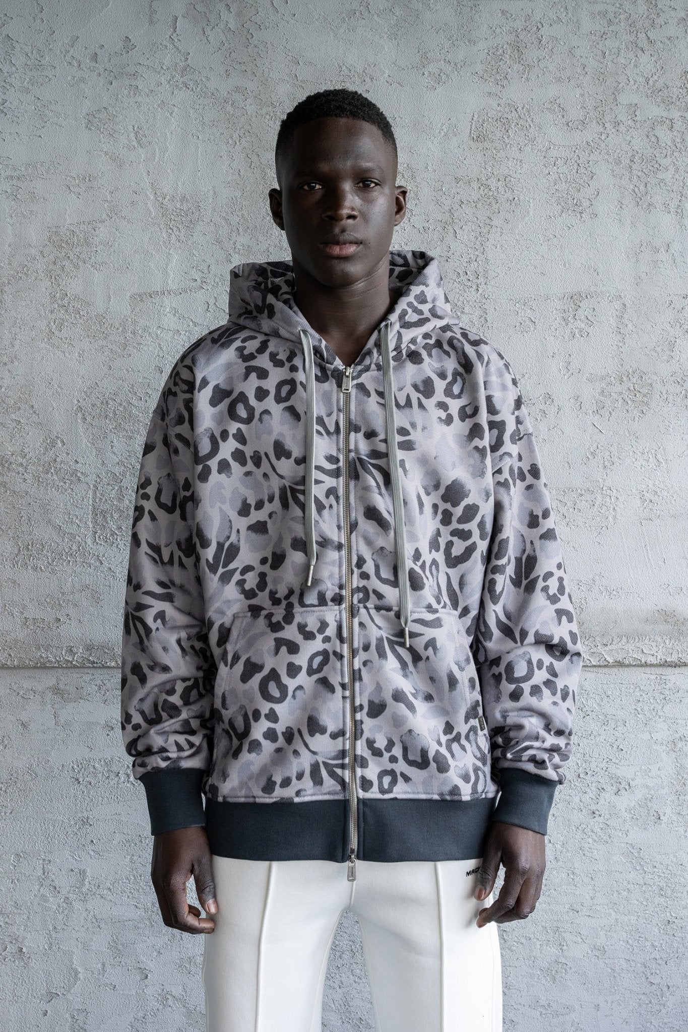 Erkek Patterned Fermuarlı Kapüşonlu Sweatshirt Duman