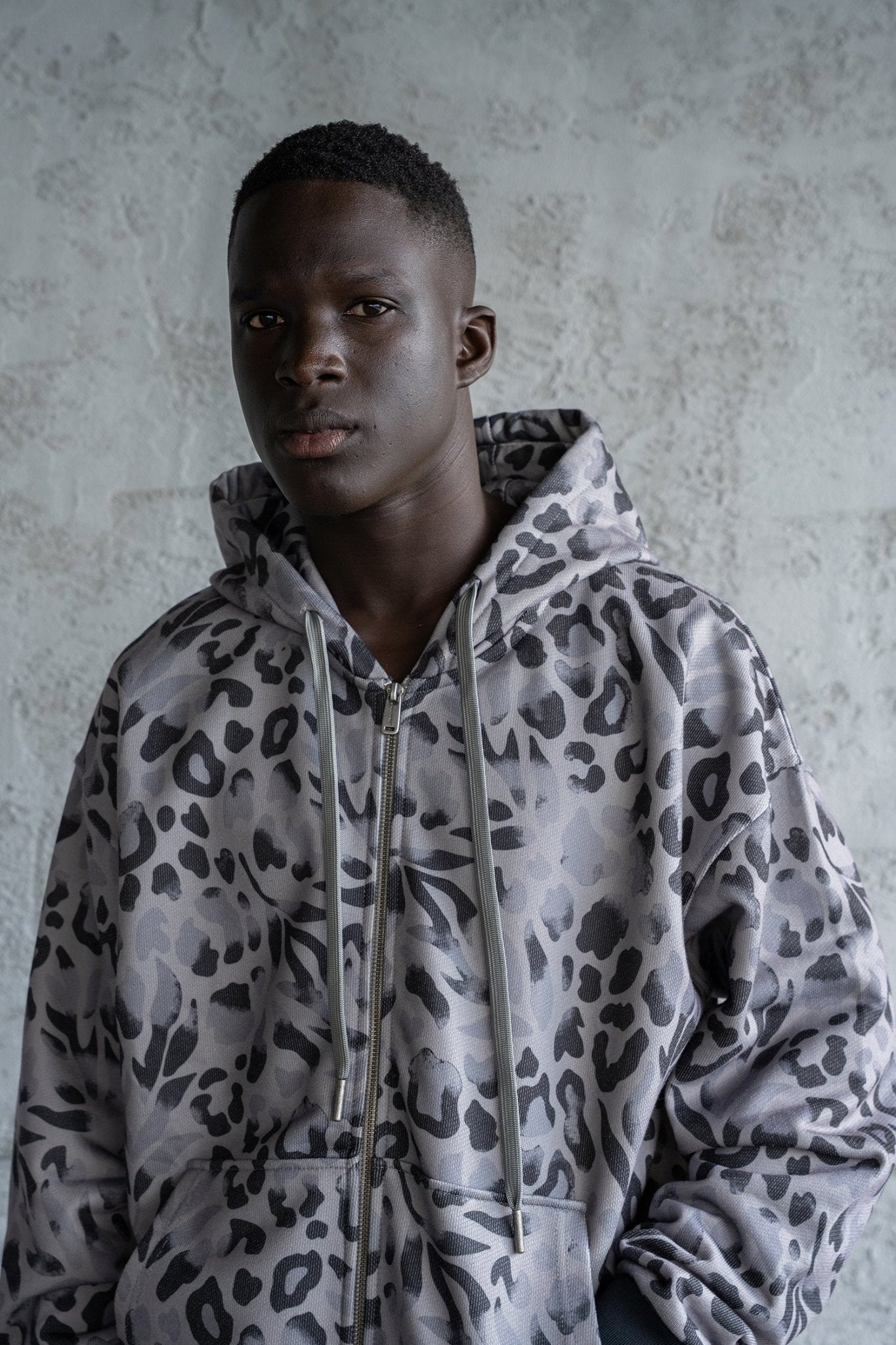 Erkek Patterned Fermuarlı Kapüşonlu Sweatshirt Duman