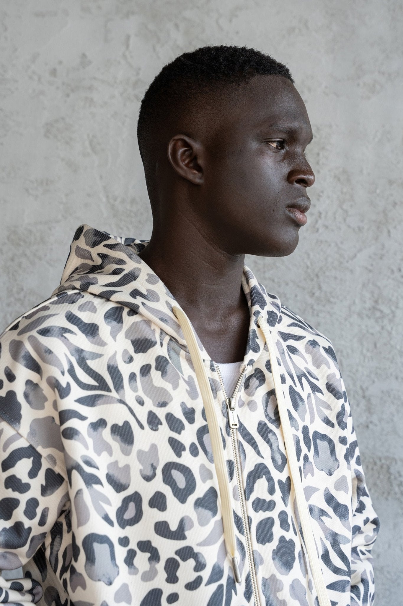 Erkek Patterned Fermuarlı Kapüşonlu Sweatshirt Haki