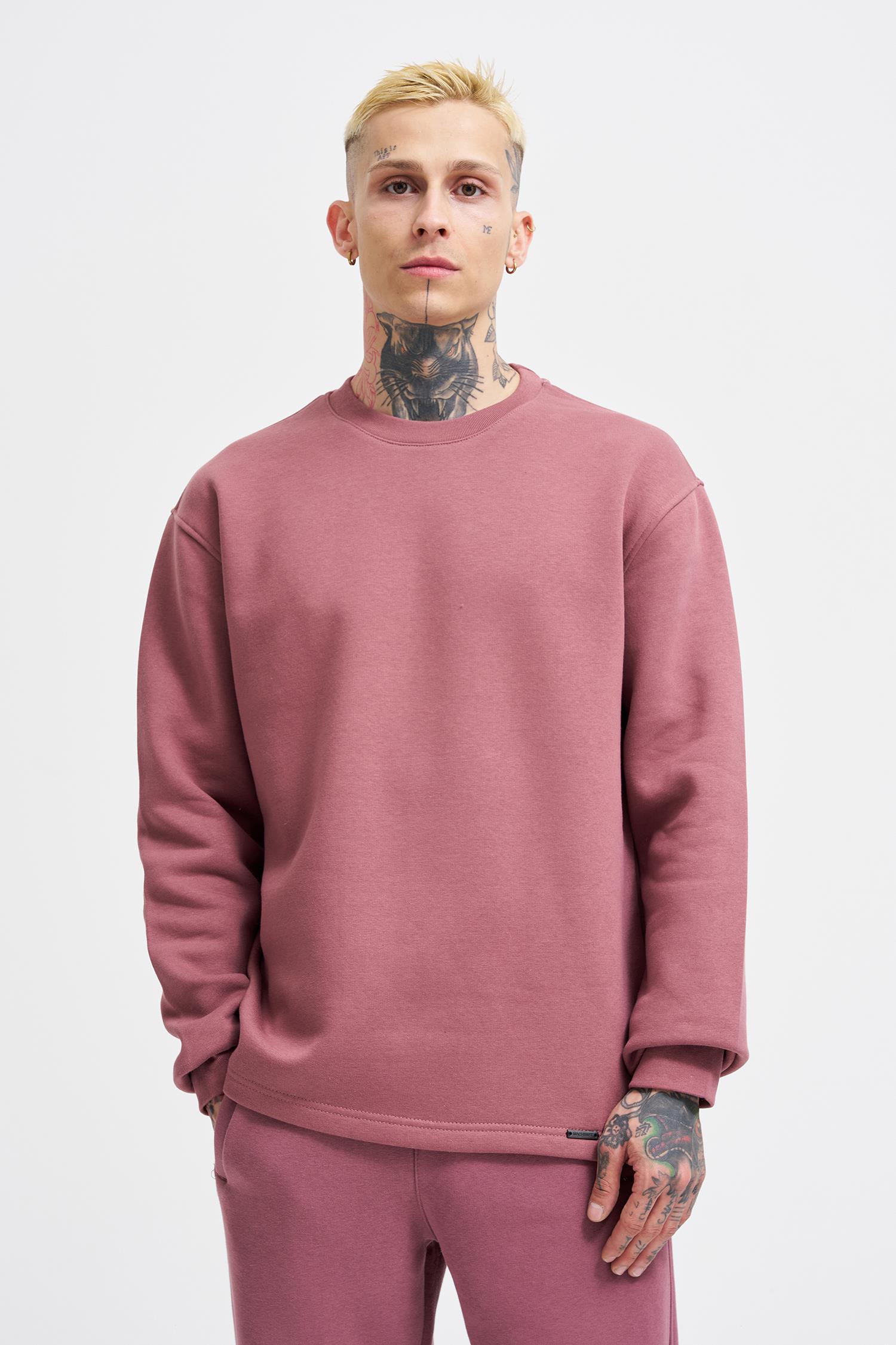 Relaxed Yırtmaçlı Bisiklet Yaka Basic Sweatshirt Mürdüm