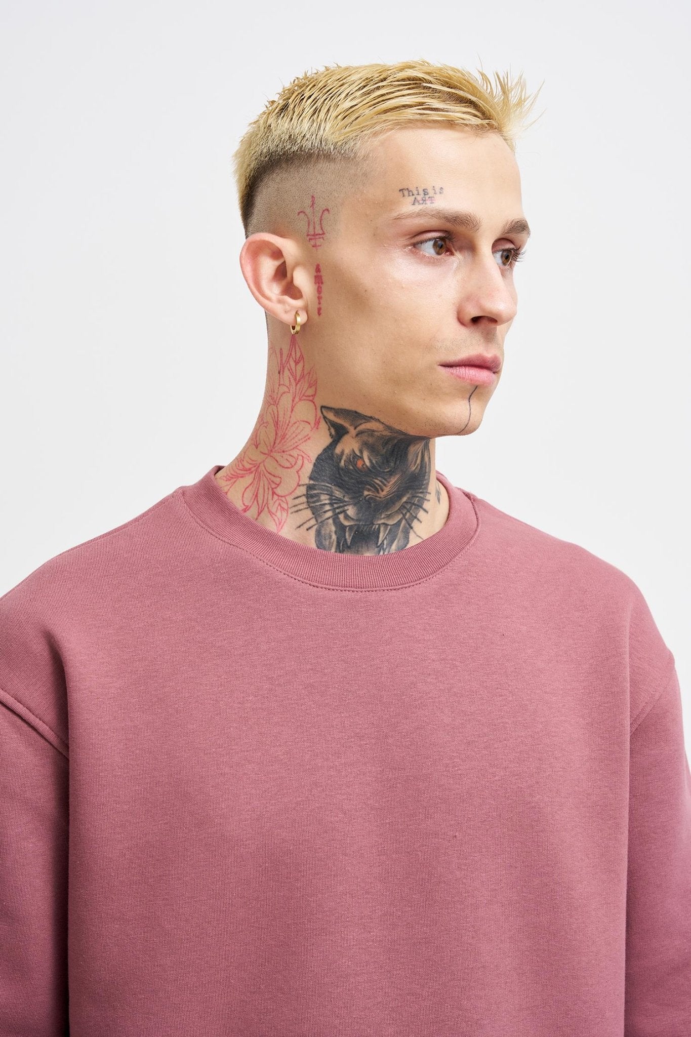 Relaxed Yırtmaçlı Bisiklet Yaka Basic Sweatshirt Mürdüm