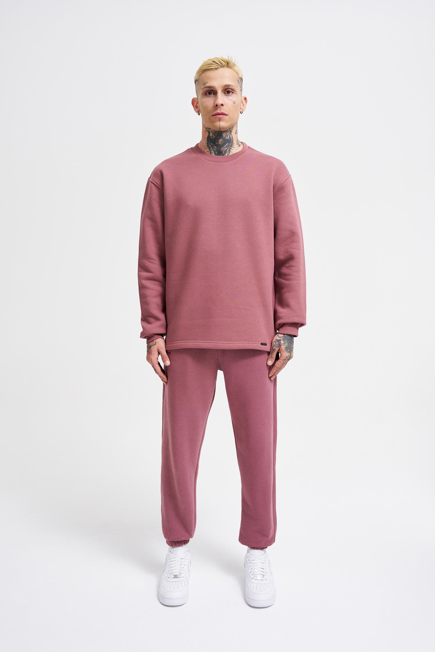 Relaxed Yırtmaçlı Bisiklet Yaka Basic Sweatshirt Mürdüm