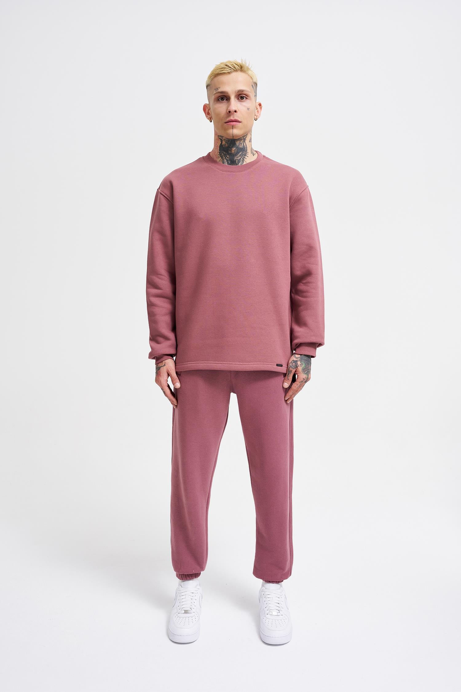 Relaxed Yırtmaçlı Bisiklet Yaka Basic Sweatshirt Mürdüm