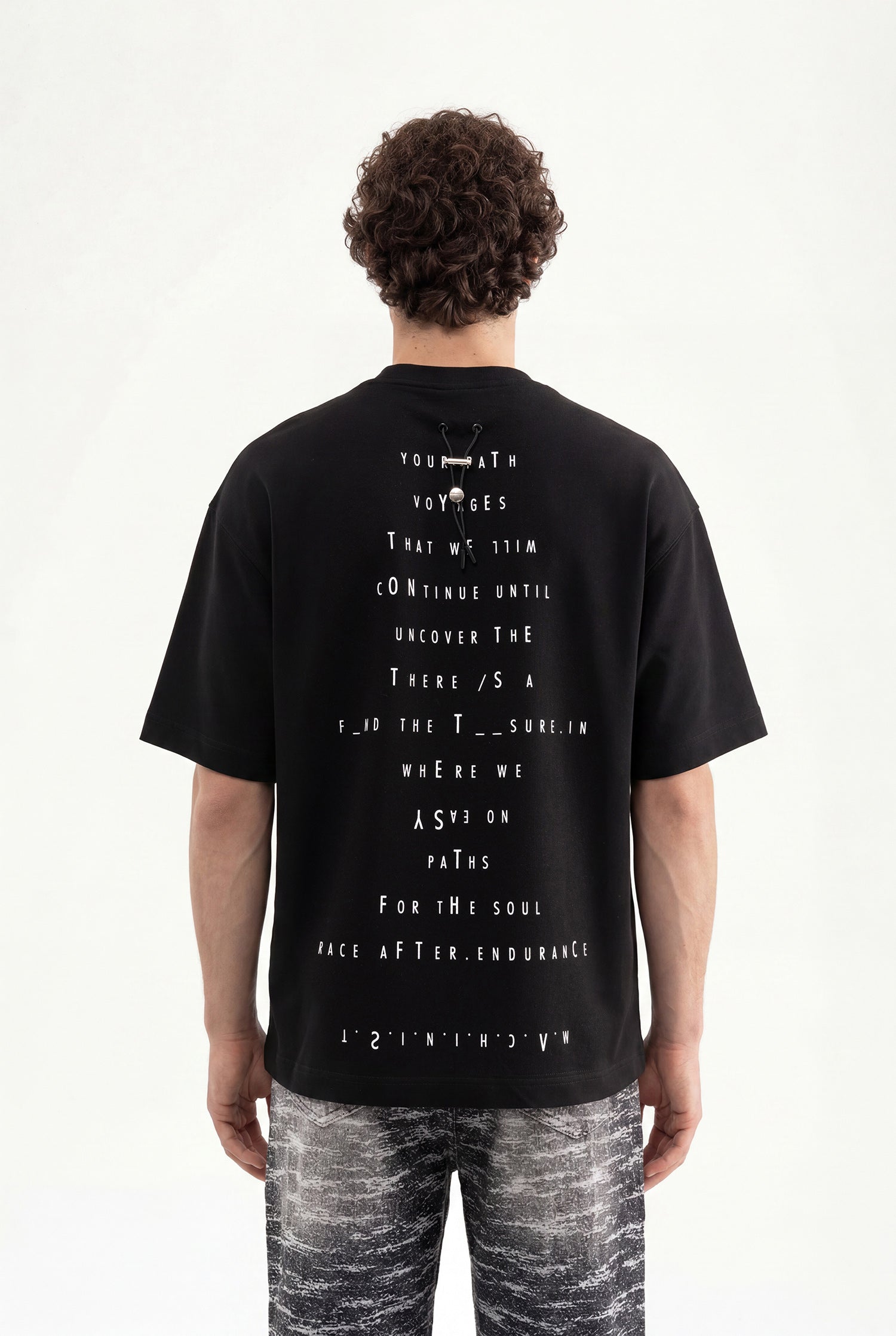 Erkek Upside-Down Baskılı Oversize Tişört Siyah