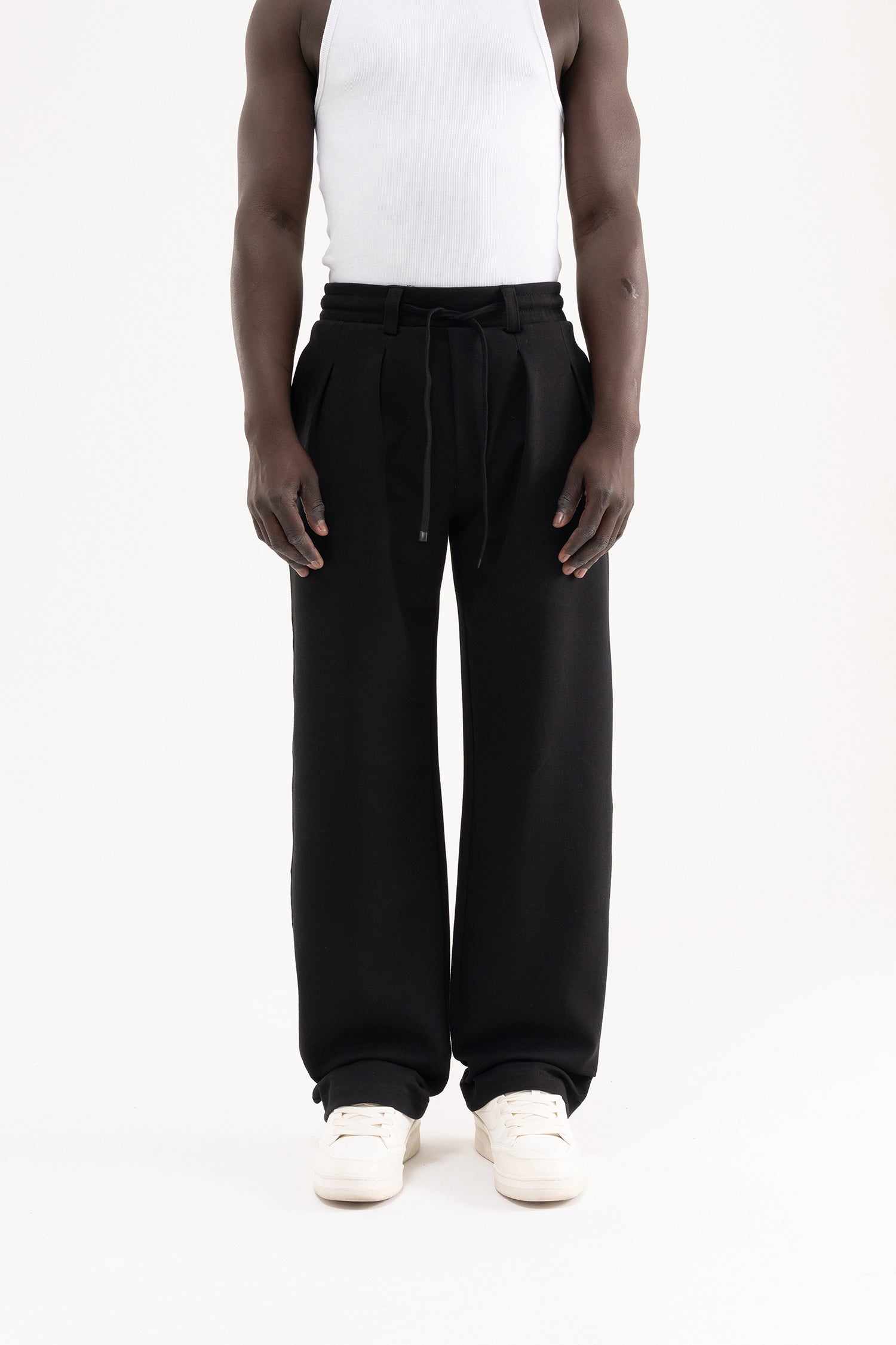 Erkek Çift Pilise Double Face Baggy Pantolon Siyah