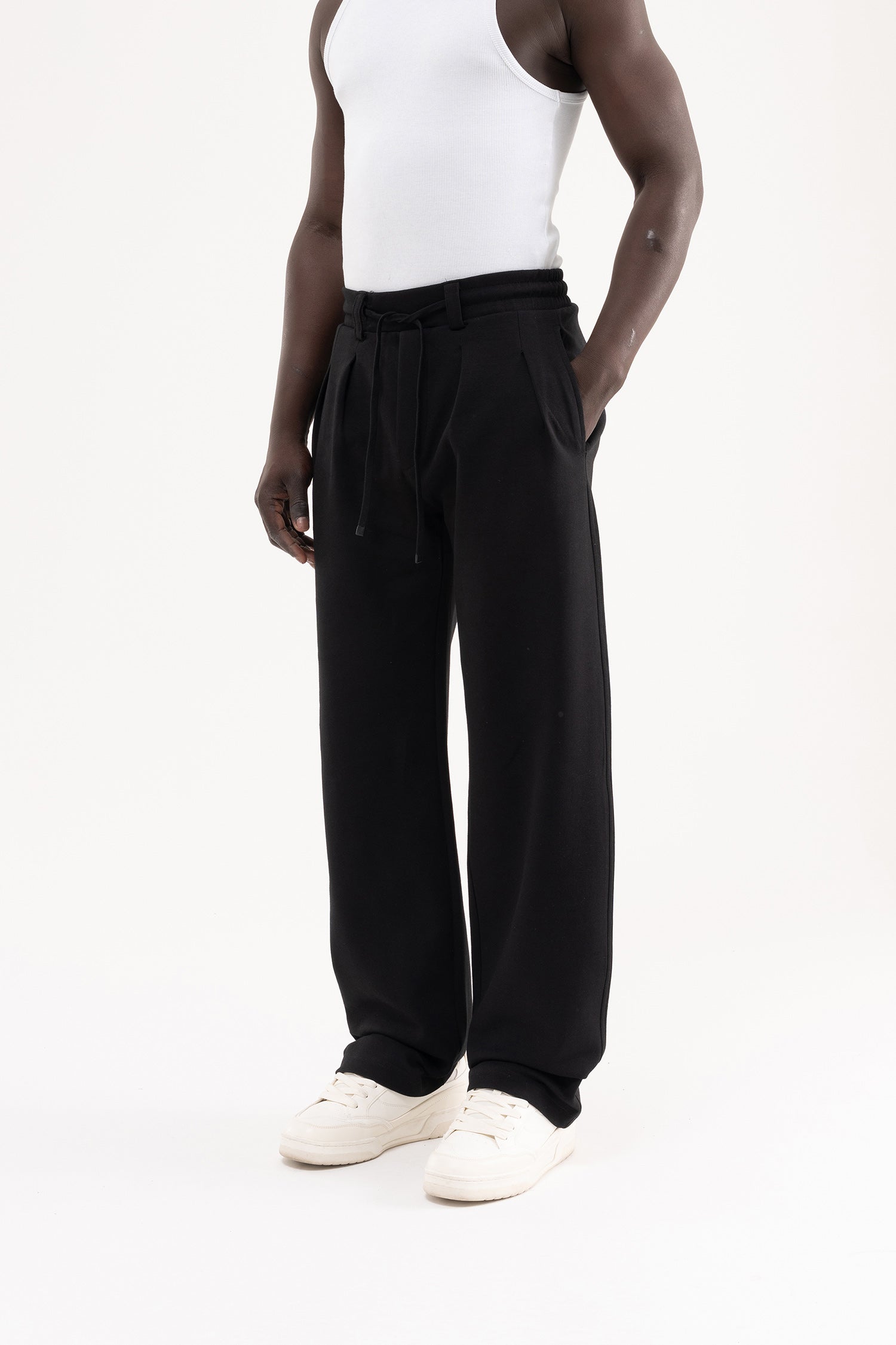 Erkek Çift Pilise Double Face Baggy Pantolon Siyah